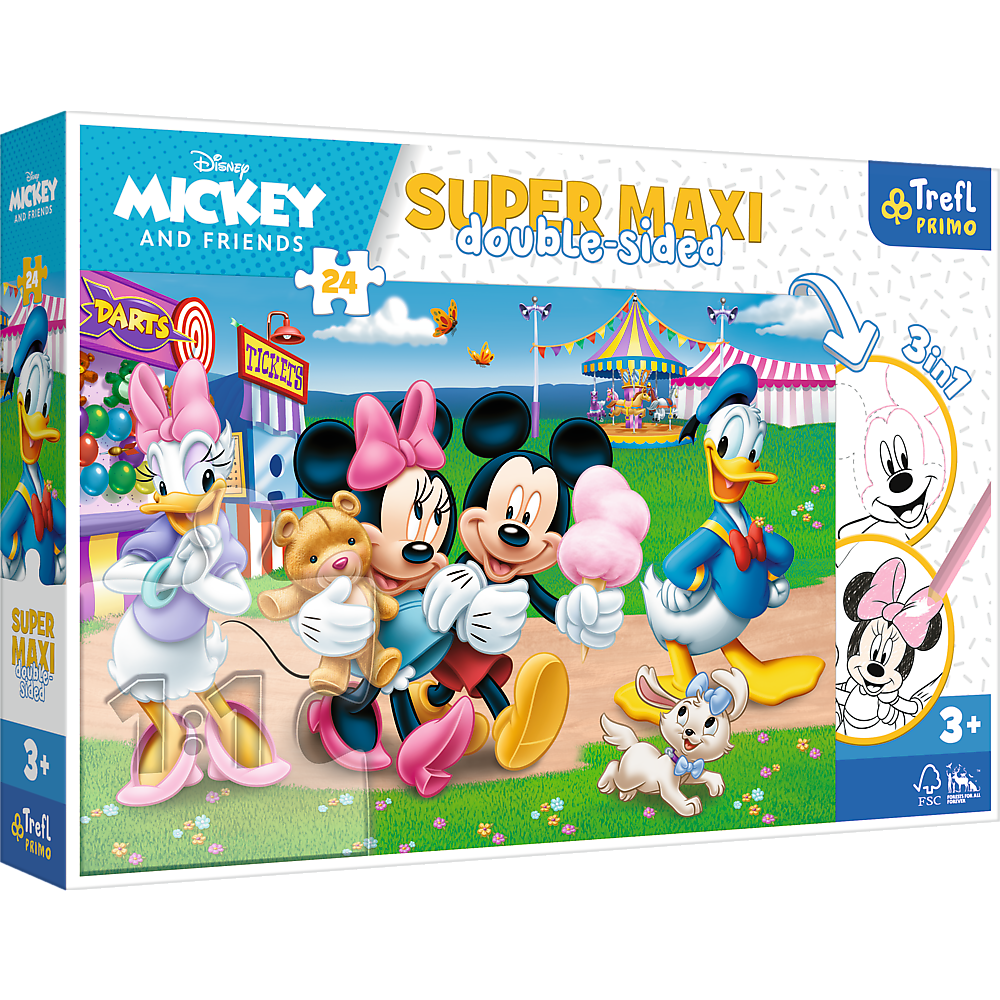 Trefl Puzzles Disney Mickey + Minnie Mouse - Primo Super Maxi Puzzle 24 Teile und Malvorlage