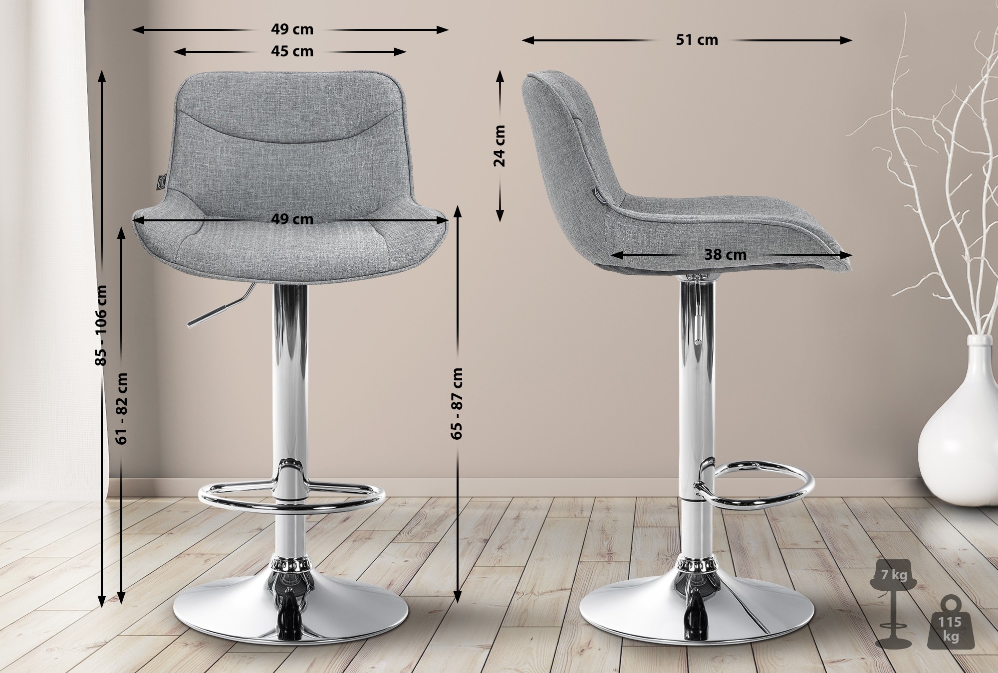 Barhocker Vonore Stoff chrom