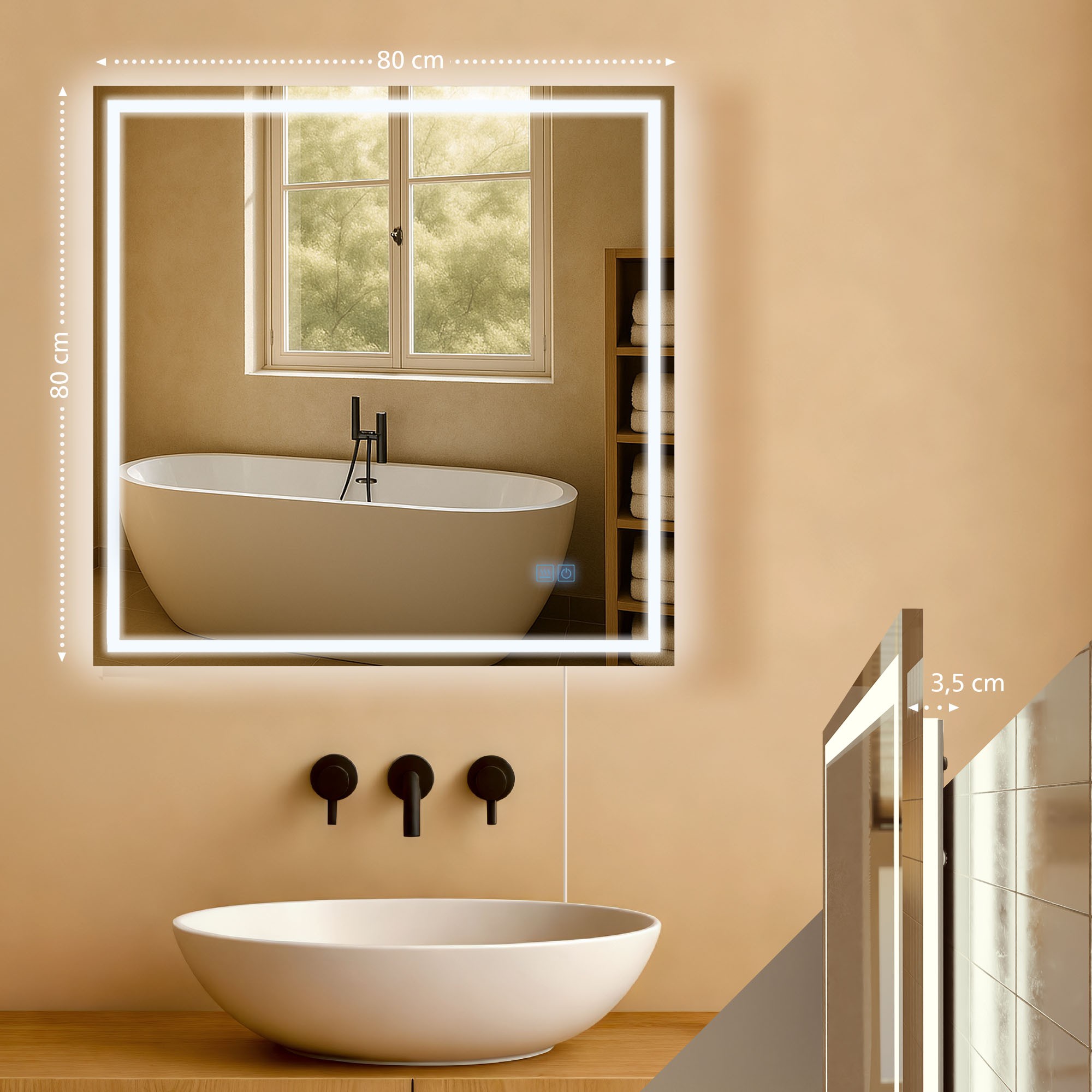 Badspiegel Jaffrey 80x80 ohne Bluetooth