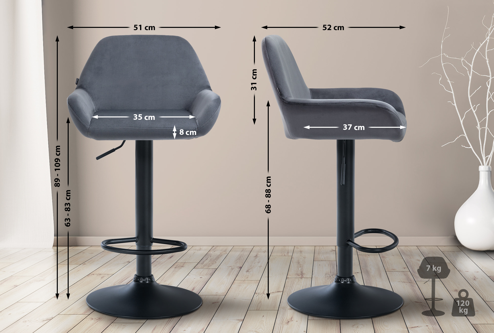 2er Set Barhocker Braga Samt schwarz