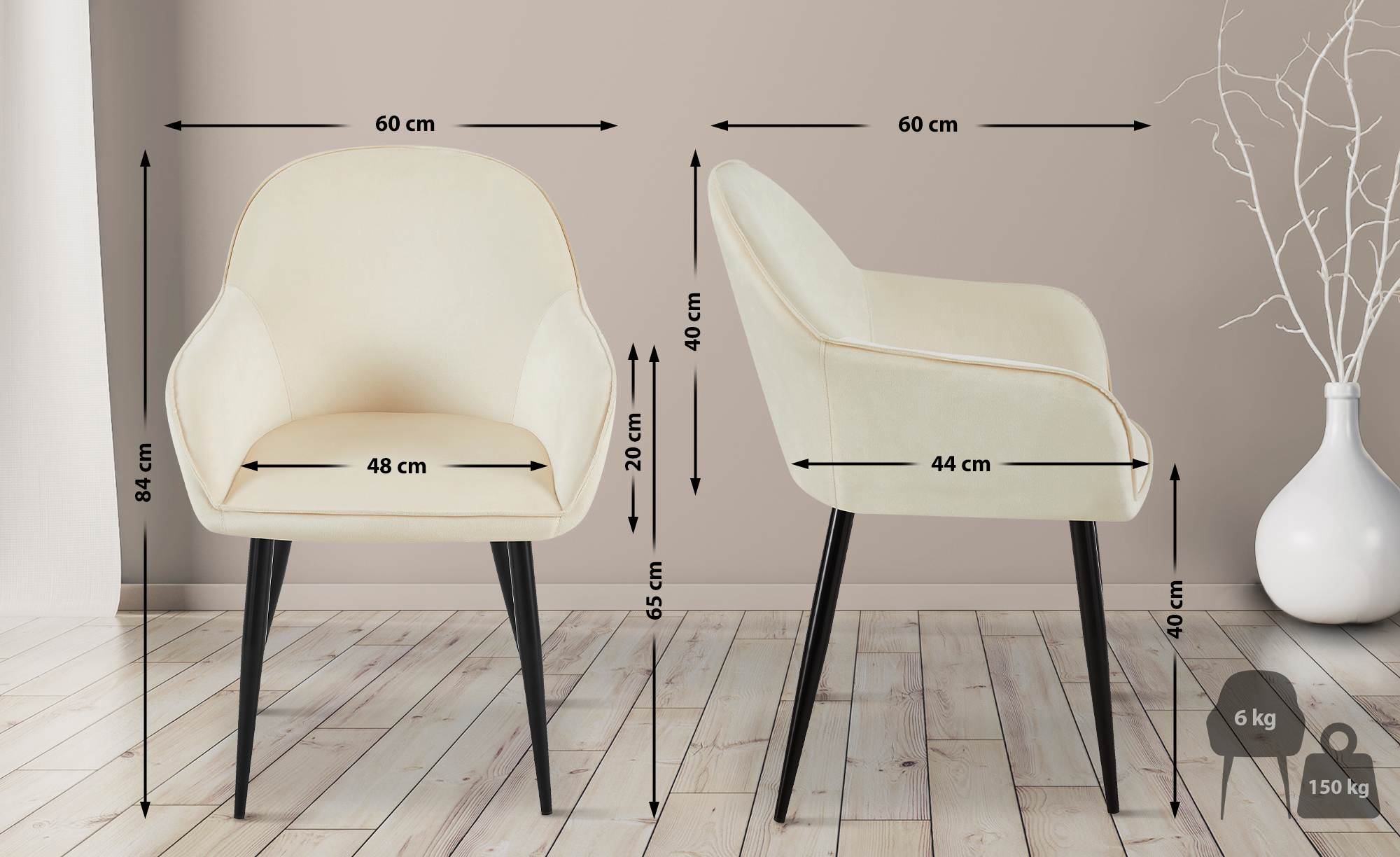 2er Set Esszimmerstuhl Boise Samt