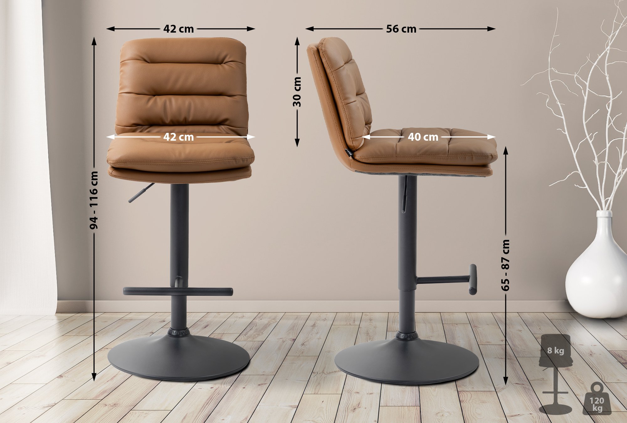 2er Set Barhocker Damar Kunstleder schwarz