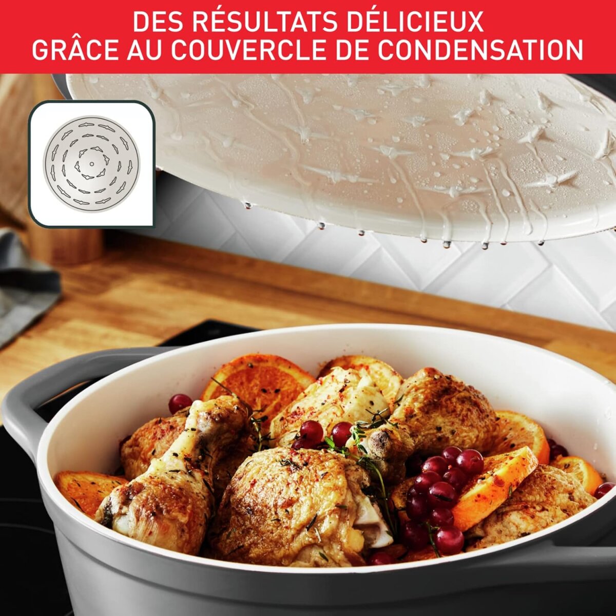 Tefal Air E2554604 Schmortopf rund 24cm | 4,7L Aluminiumguss Auflaufform mit Deckel | Antihaft-Keramikbeschichtung | Induktion & Backofen bis 250°C