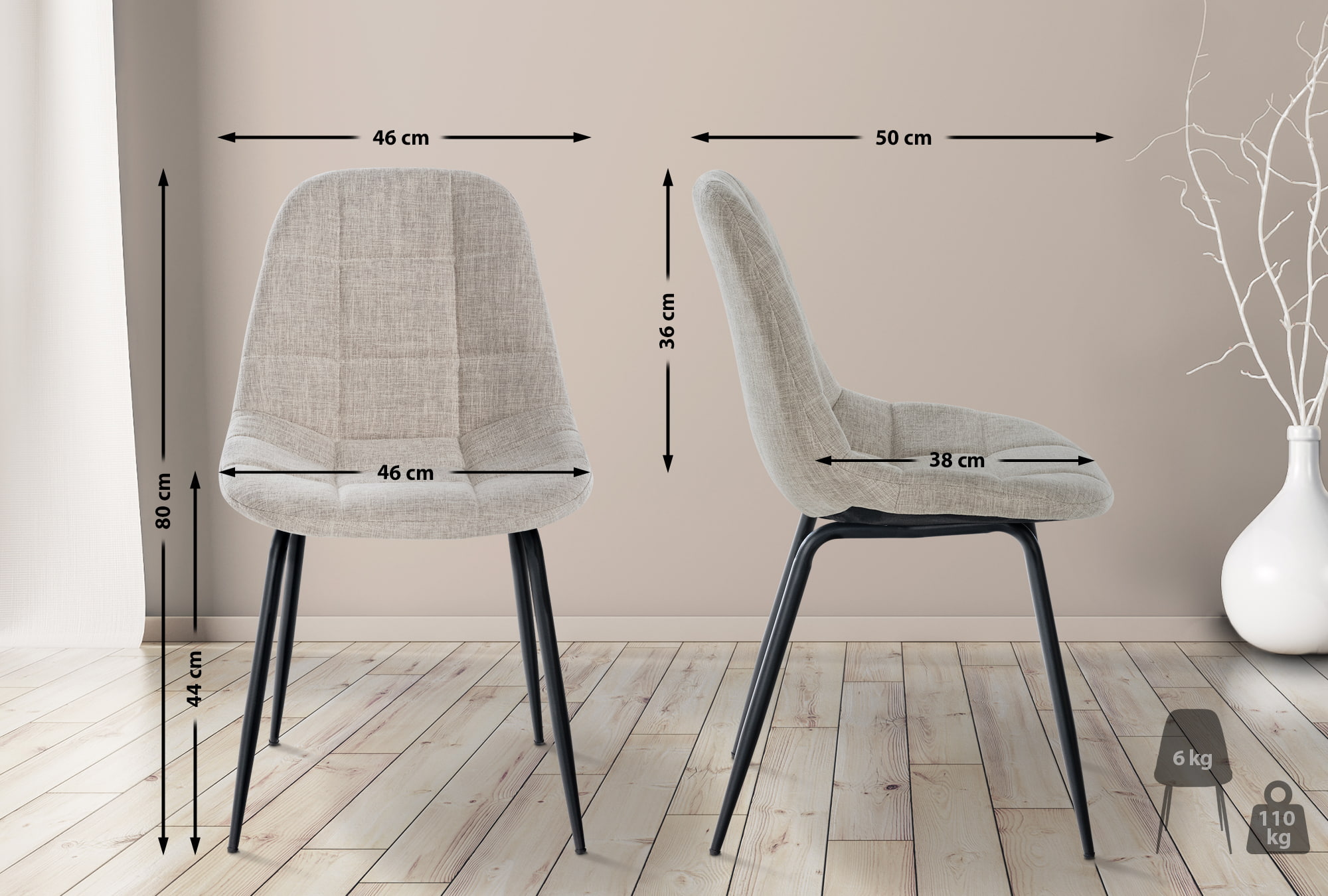 2er Set Stuhl Tom Stoff