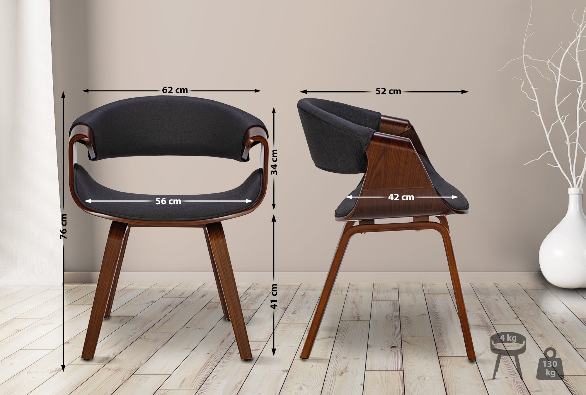 2er Set Esszimmerstuhl Foley Stoff