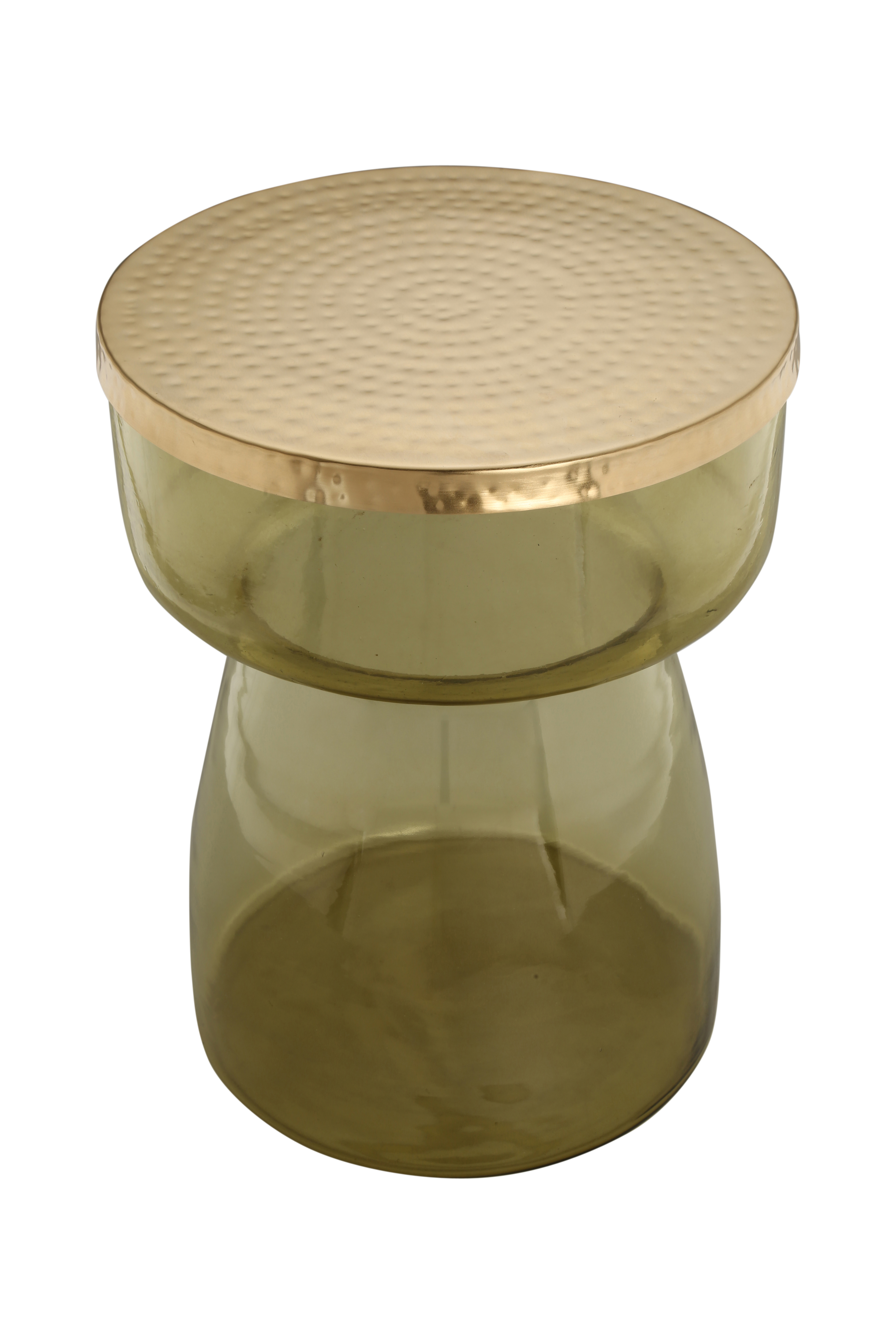 Beistelltisch mit kelchförmigem Glasgestell und goldenem Metalltop