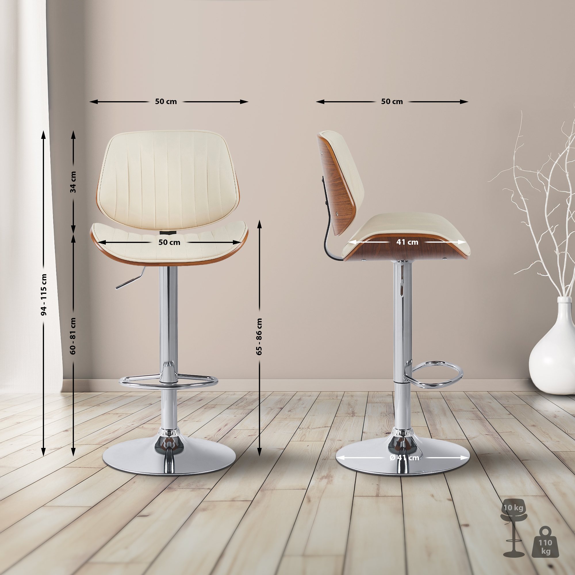 2er Set Barhocker Clawson Kunstleder chrom
