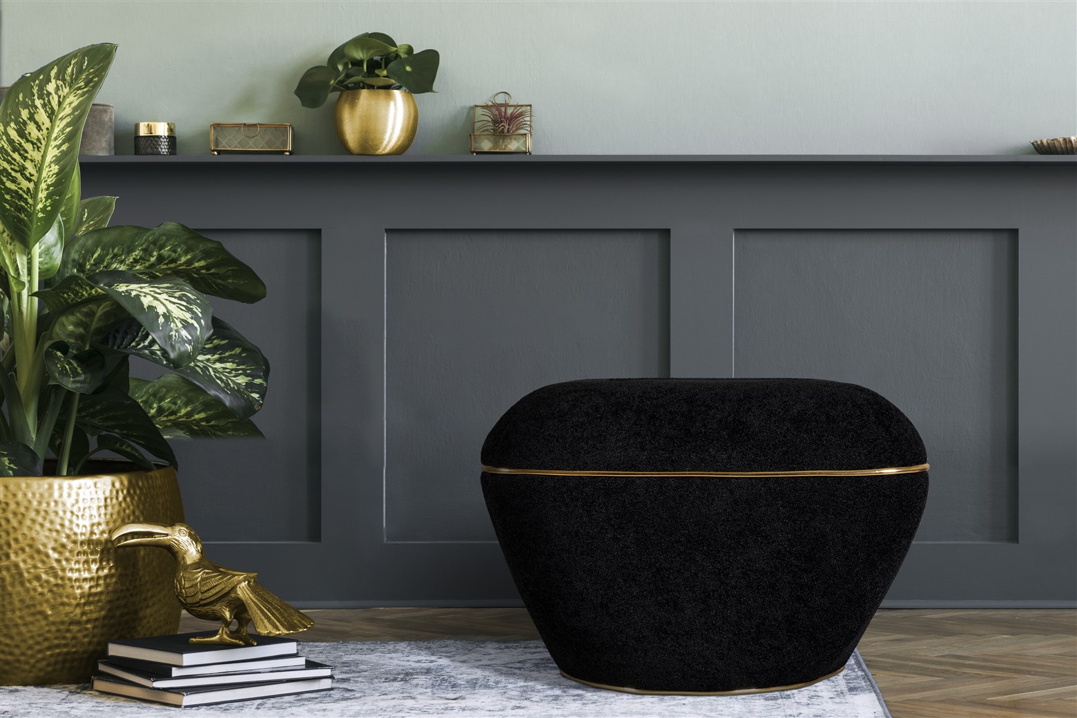 Dekorativer Hocker Schwarz / Gold