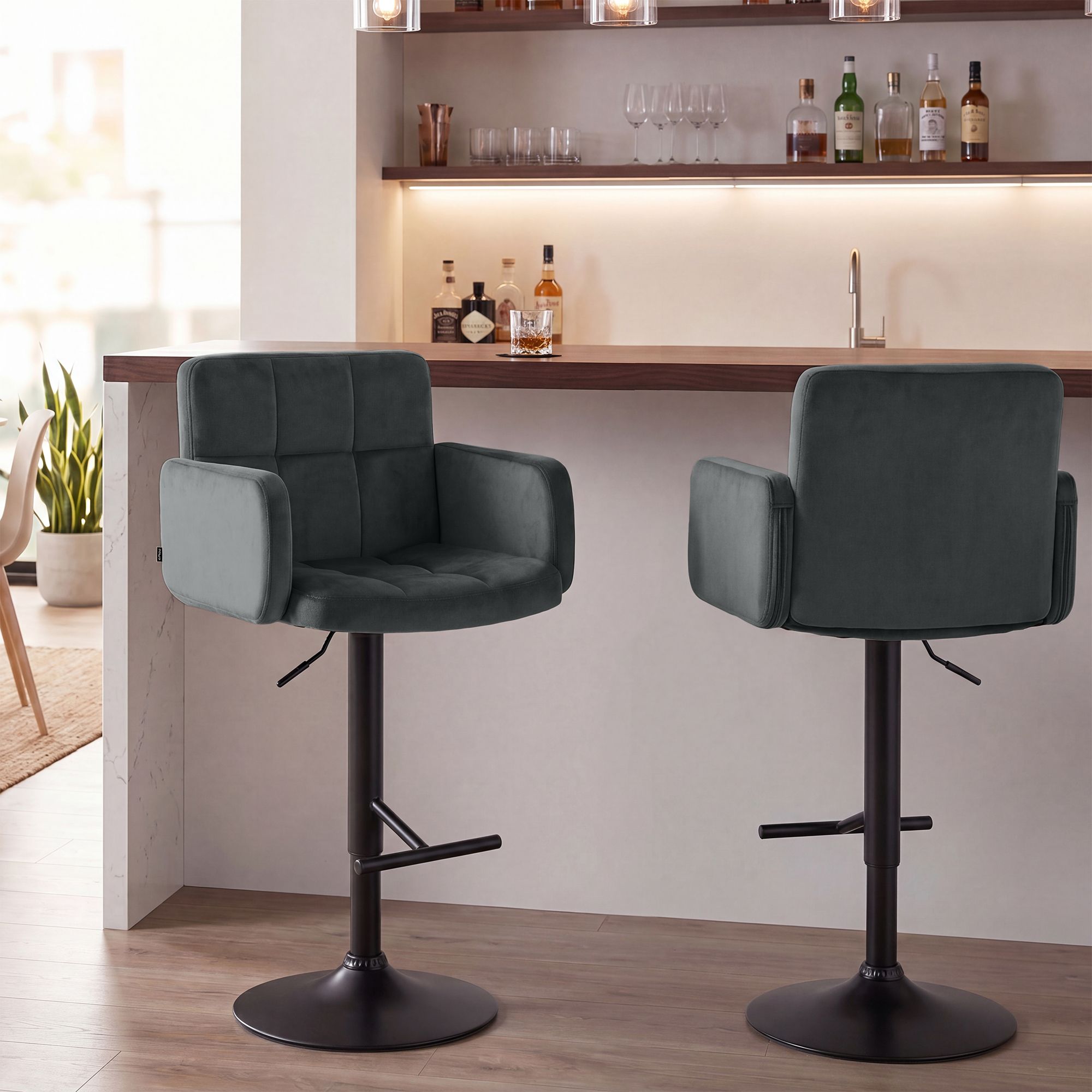 Barhocker Los Angeles Samt schwarz