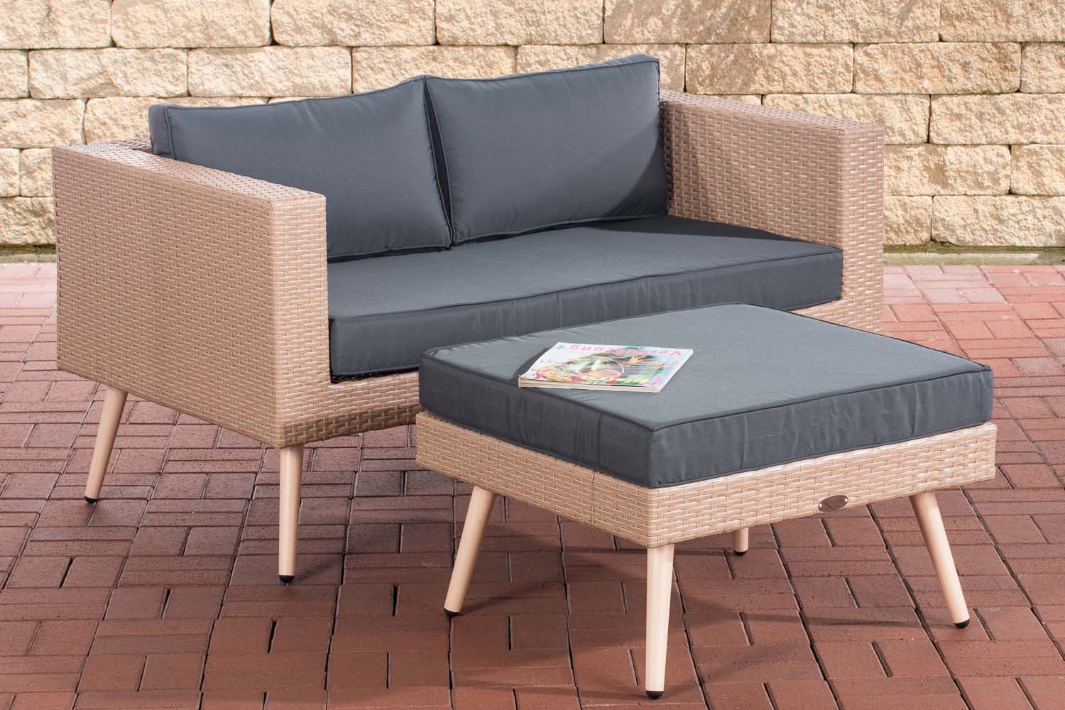 2er Sofa Molde mit Fußhocker Flachrattan sand 45 cm (Hellbraun)