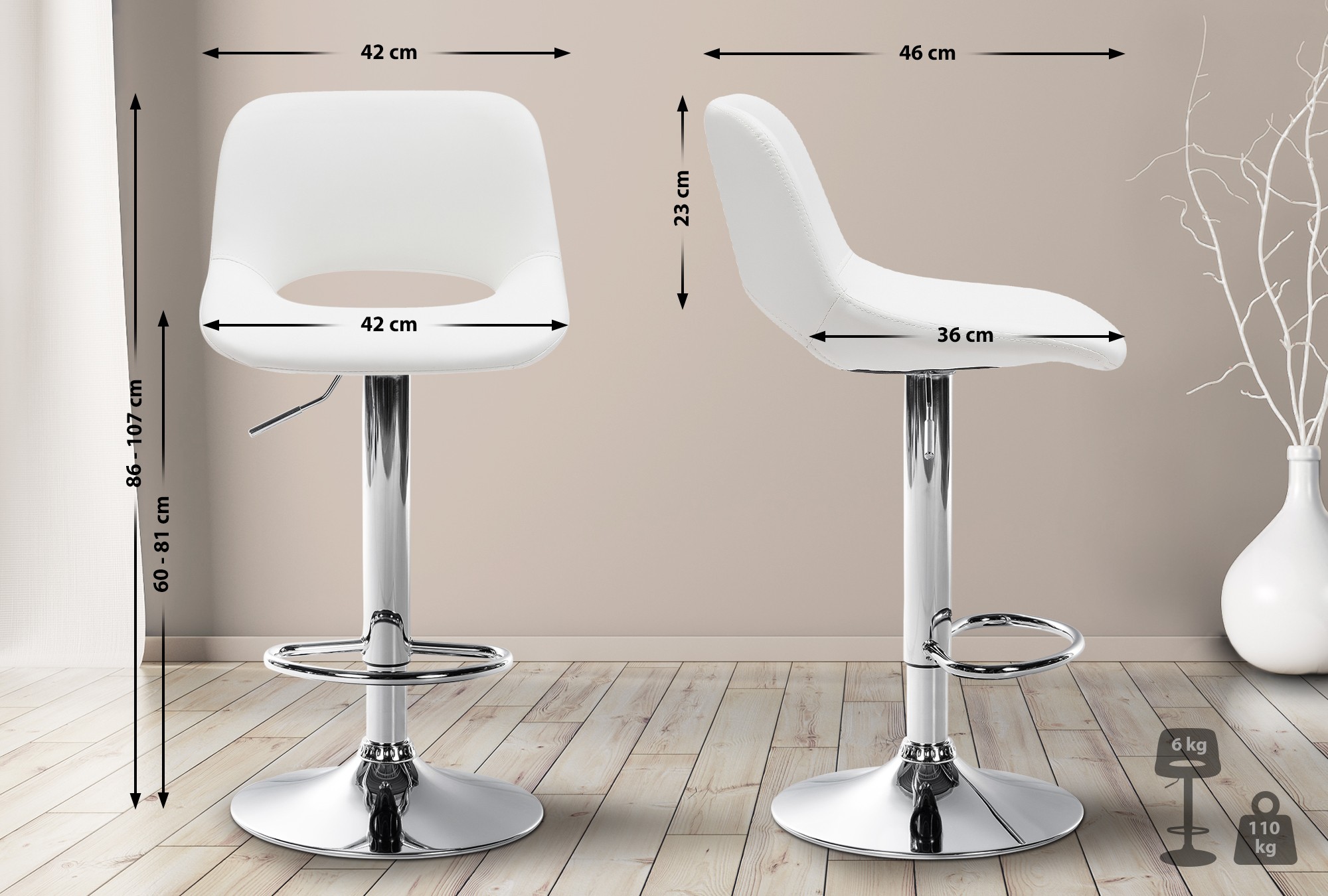 2er Set Barhocker Camden Kunstleder chrom