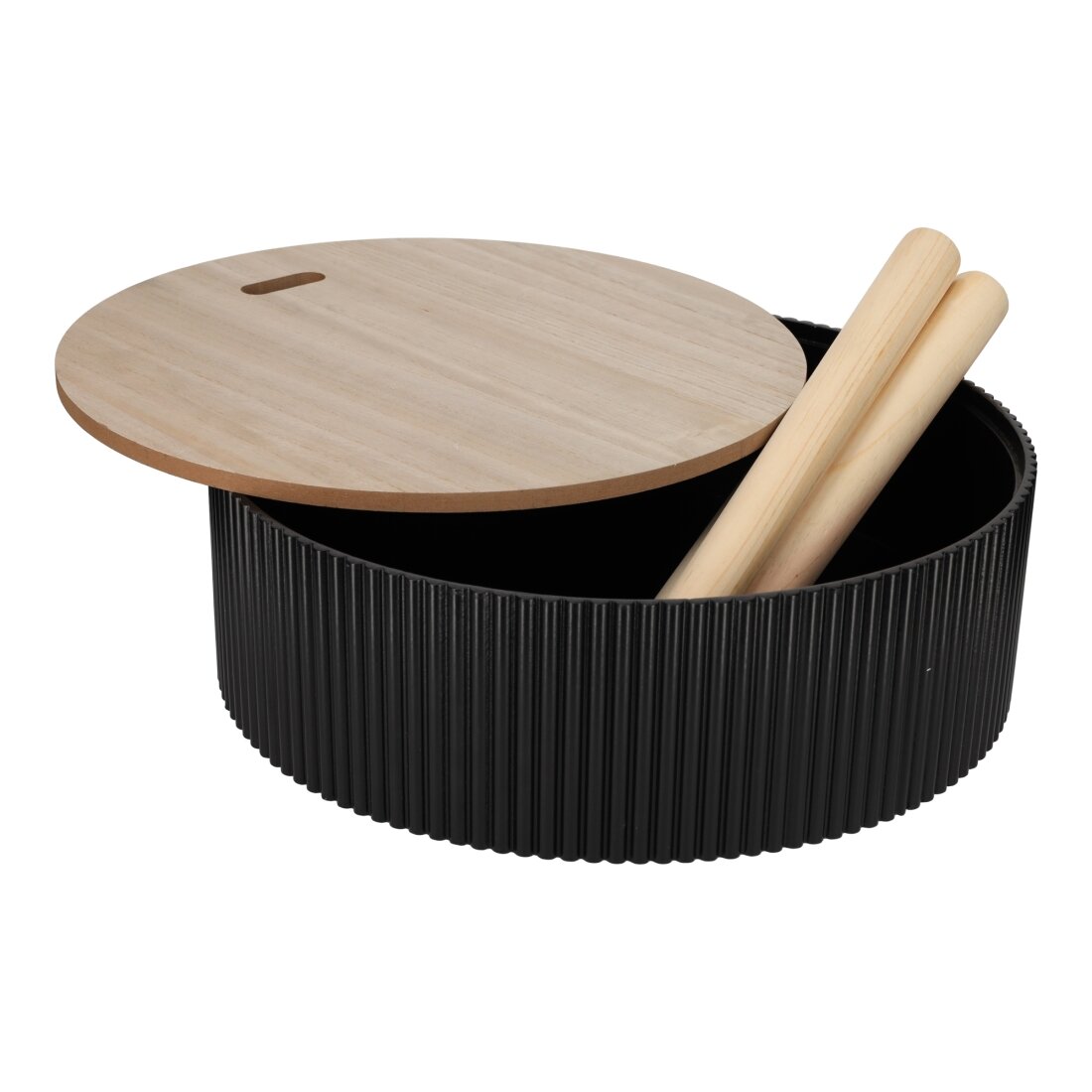 JENS Living Beistelltisch Levi – Rund Ø38cm mit Stauraum & Deckel – Couchtisch Modern mit 3 Beinen – Nachttisch – Holz – Schwarz
