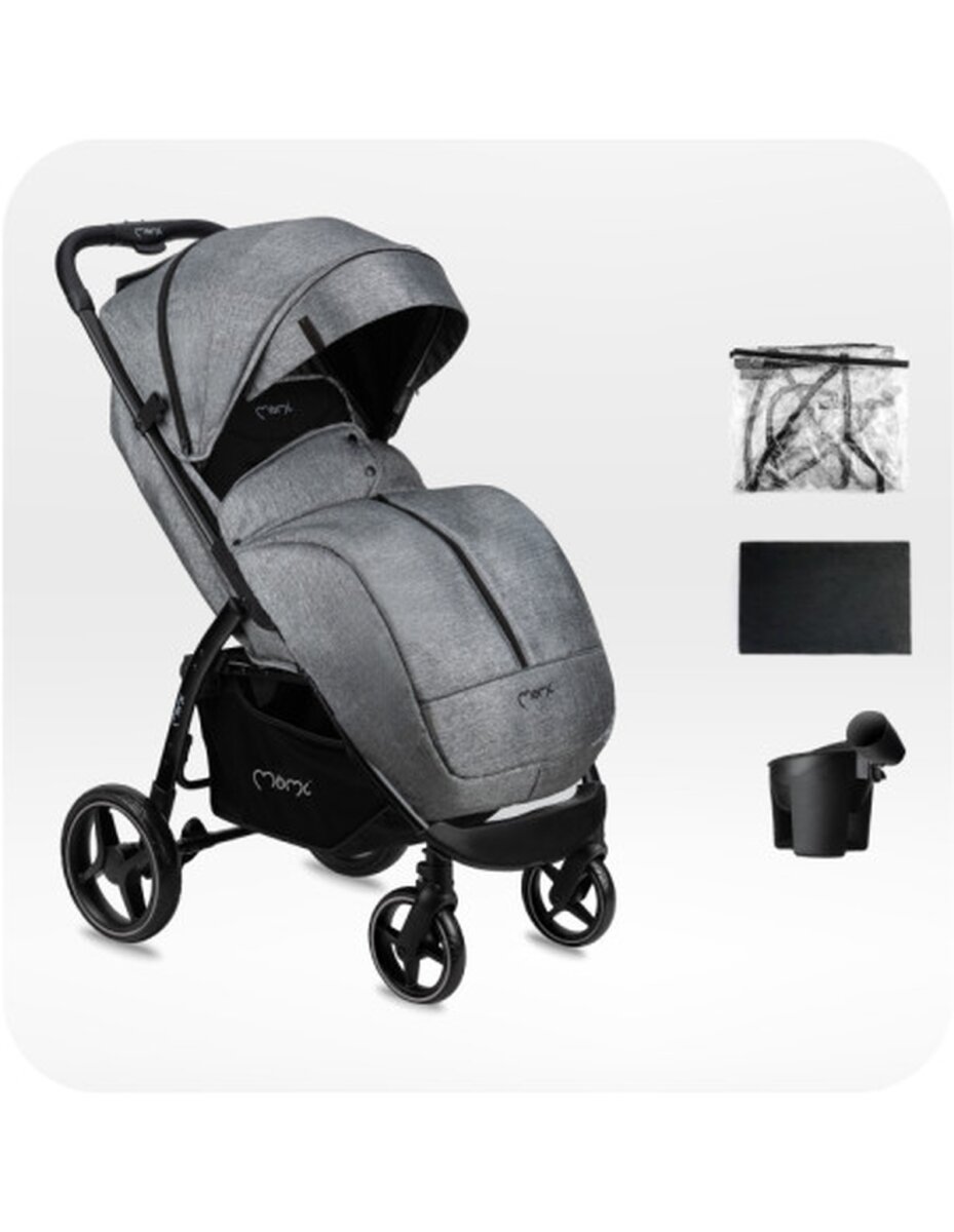 MoMi MIYA Kinderwagen in Grau - leicht, mit verstellbarer Fußstütze