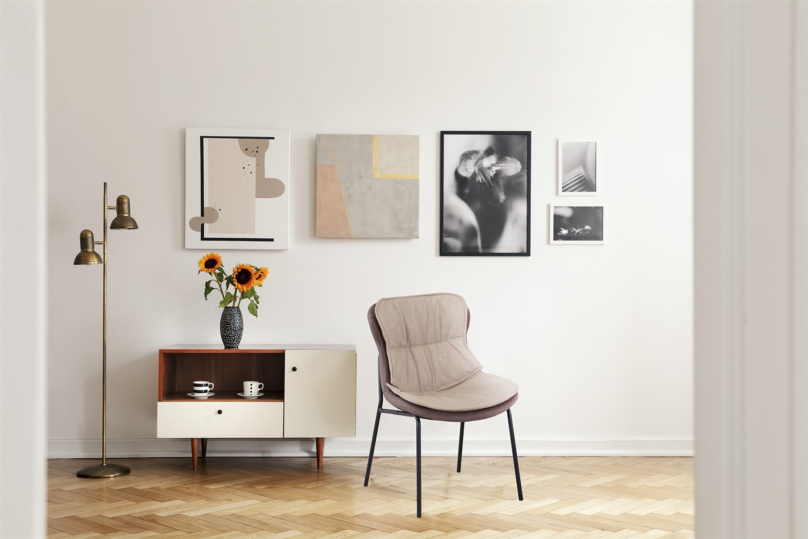 Designstuhl Beige/Hellbraun