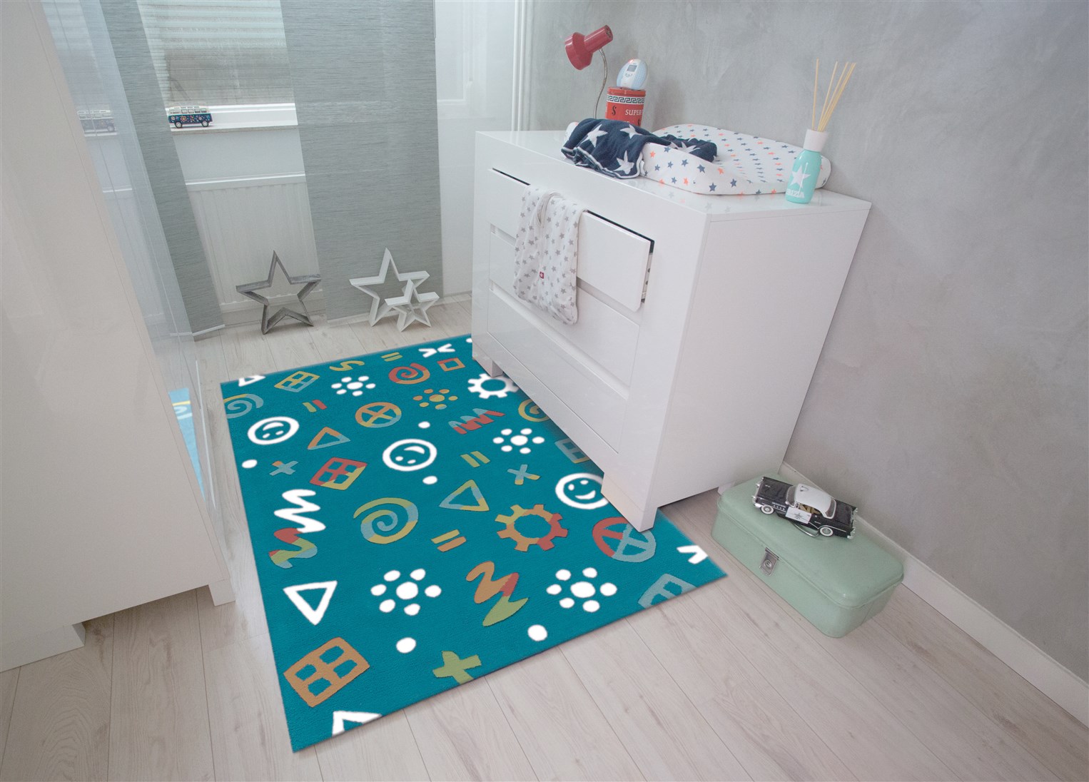 Teppich Spirit Glowy 3146 Blau Icons 110cm x 160cm