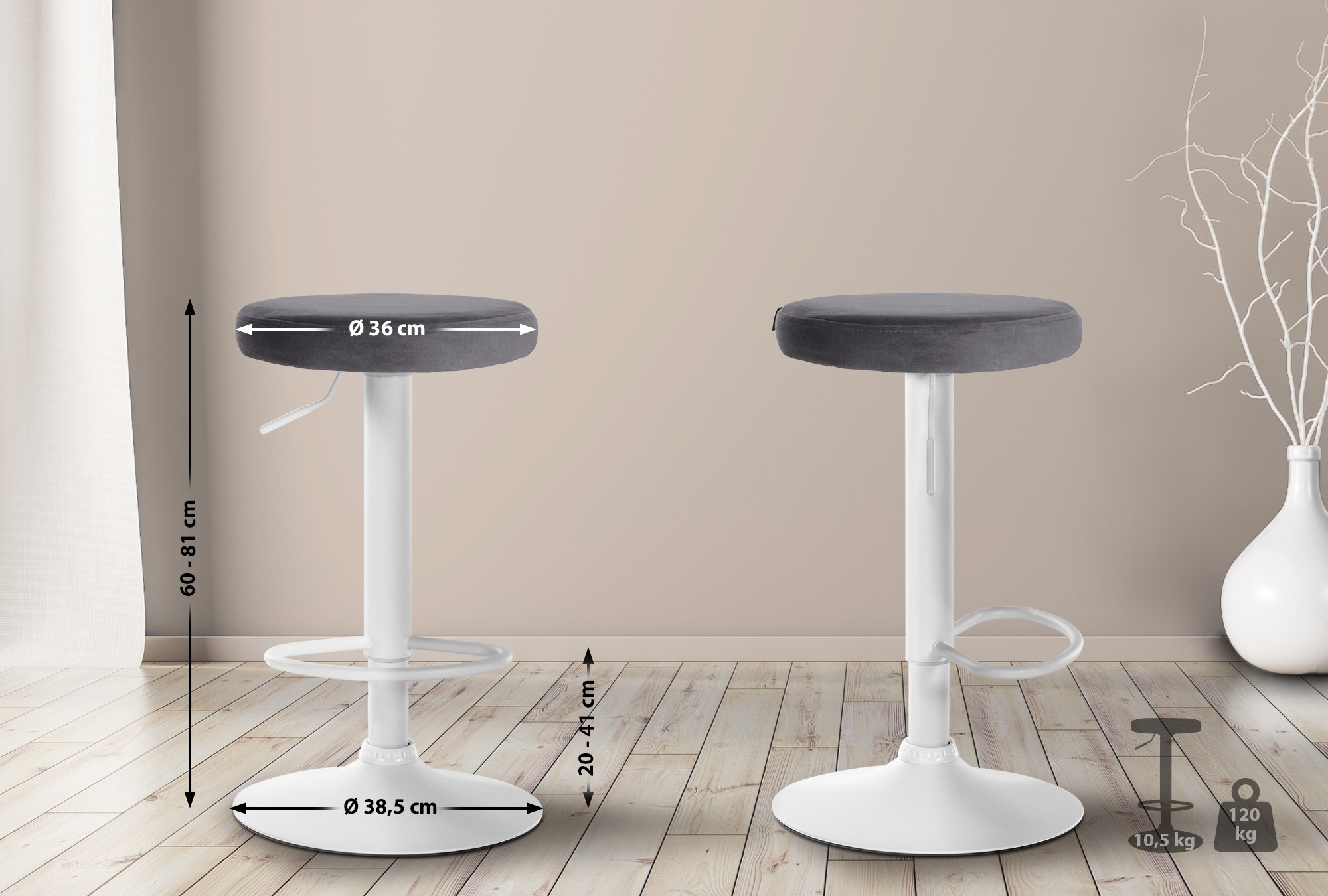 2er Set Barhocker Ponte Samt weiß