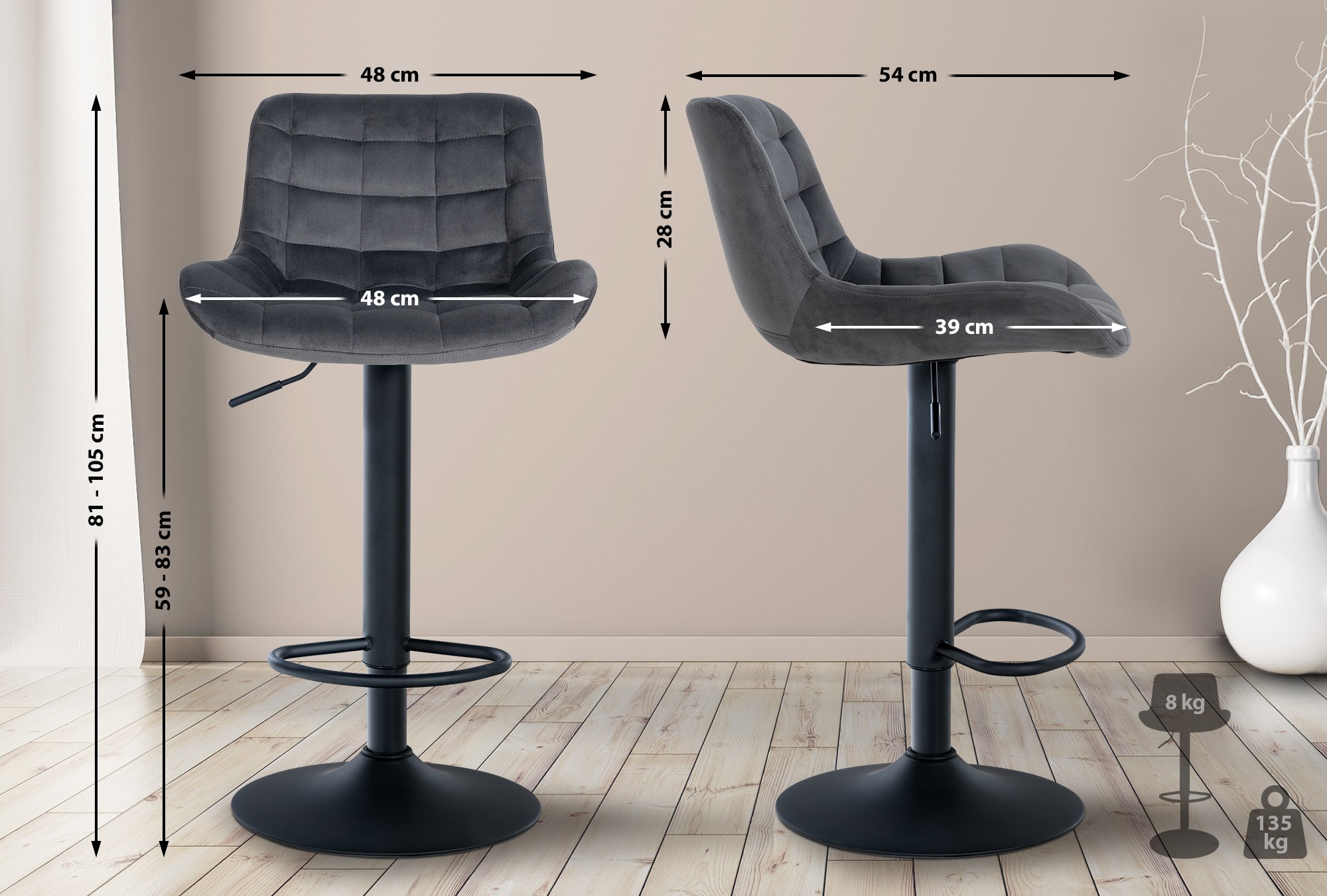 2er Set Barhocker Tover Samt