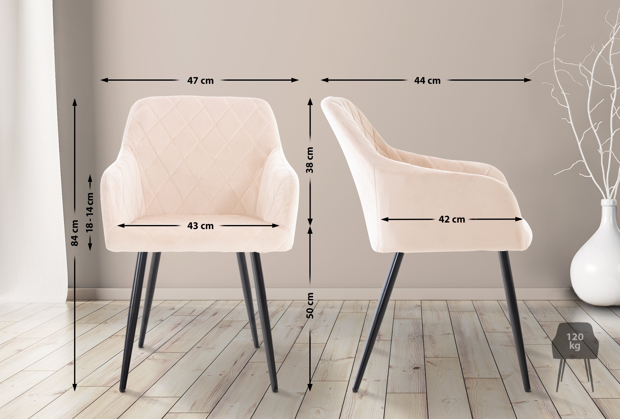 2er Set Esszimmerstuhl Shila Samt