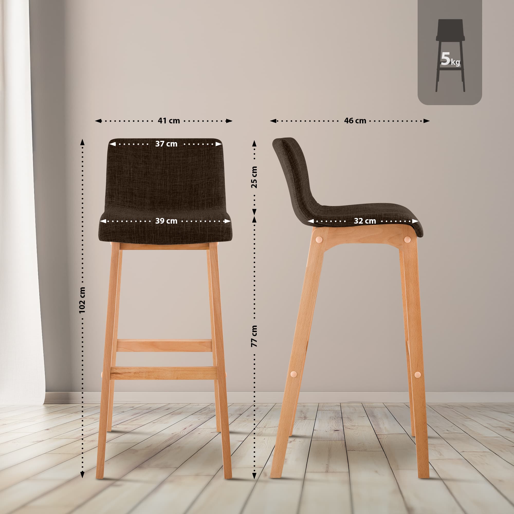 2er Set Barhocker Hoover Stoff Natura