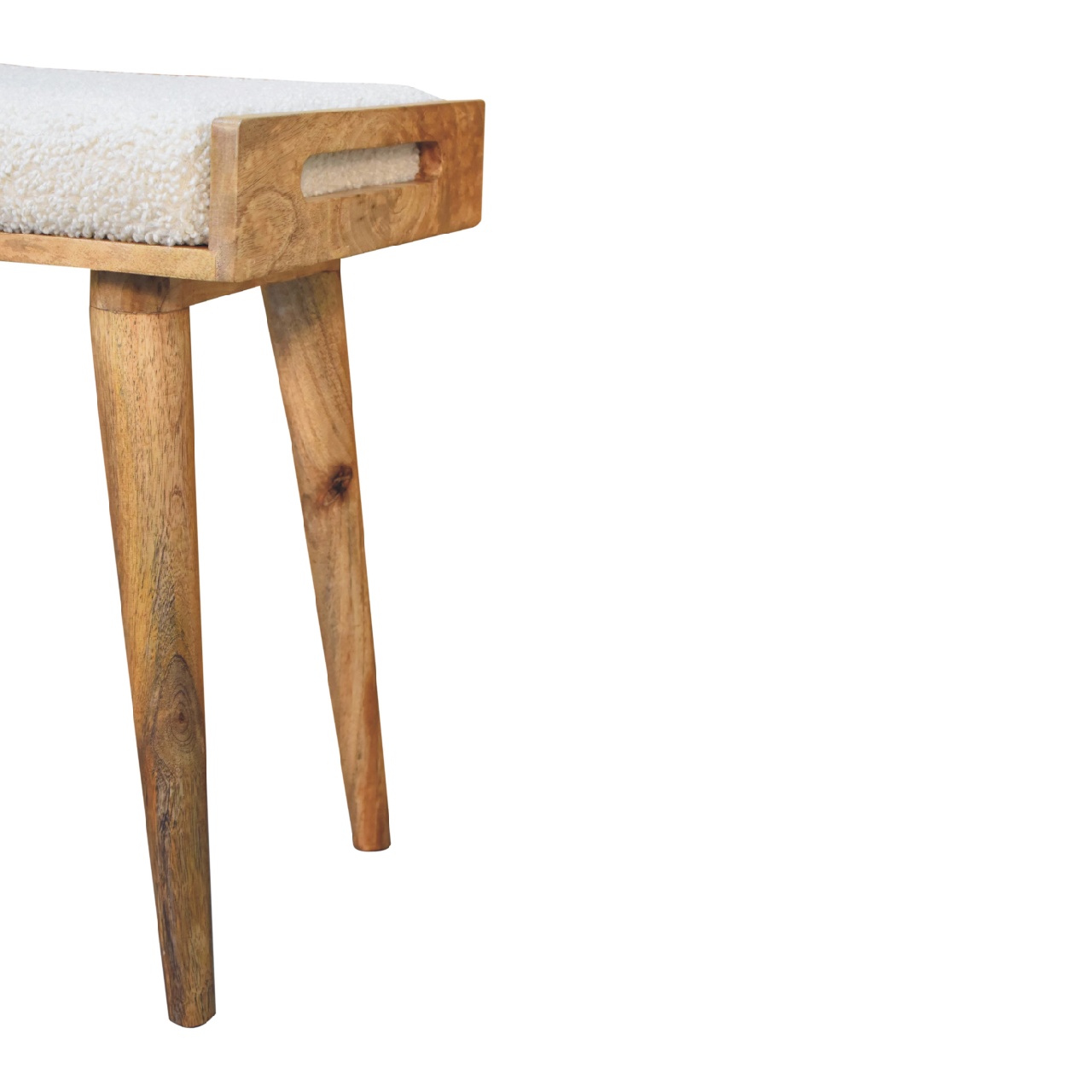 Fußhocker im Stil eines cremefarbenen Tabletts aus Bouclé