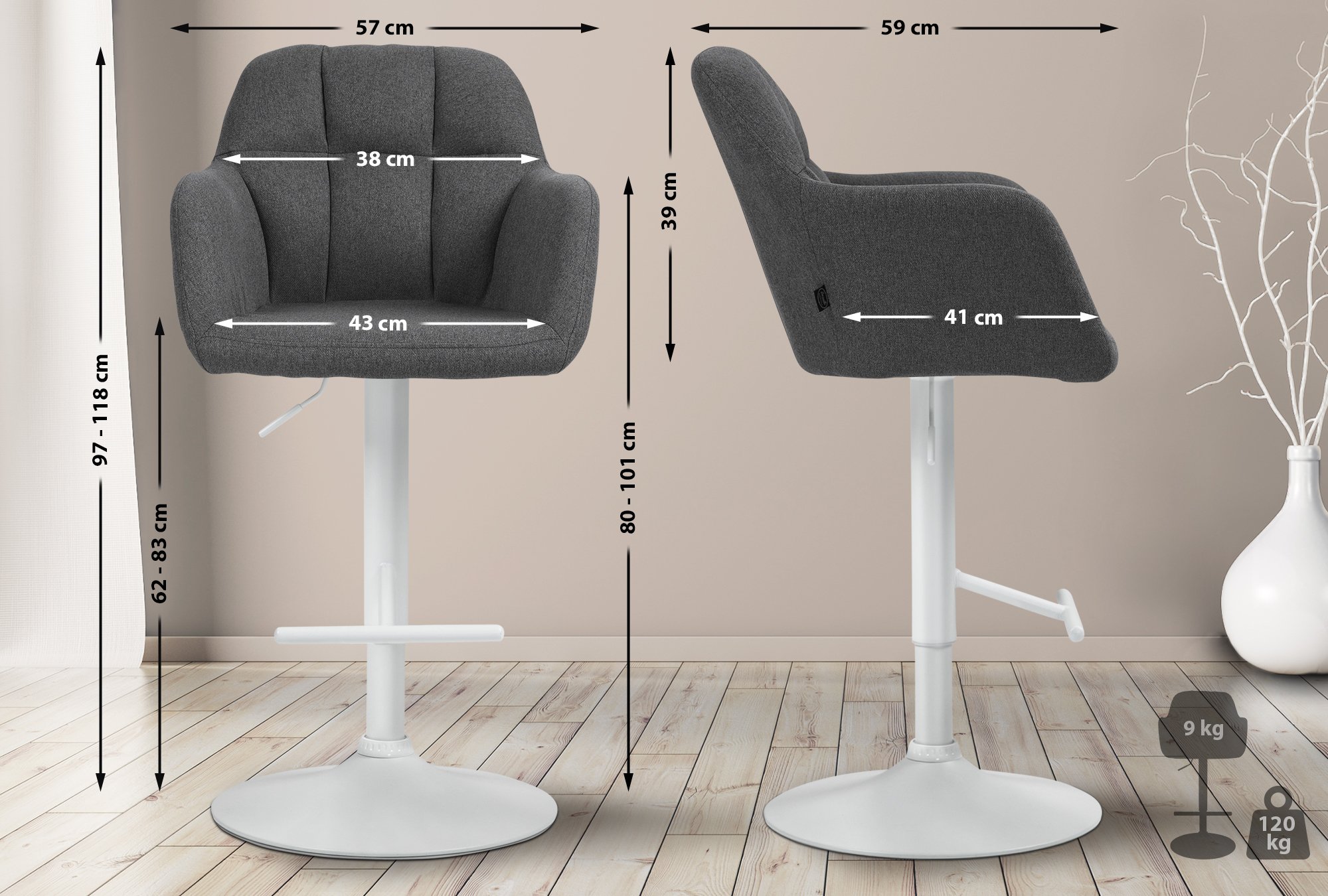 Barhocker Natoma Stoff weiß