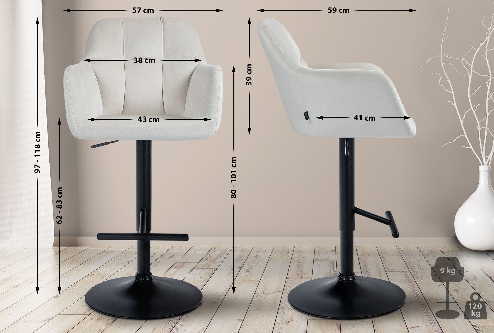 Barhocker Natoma Samt schwarz