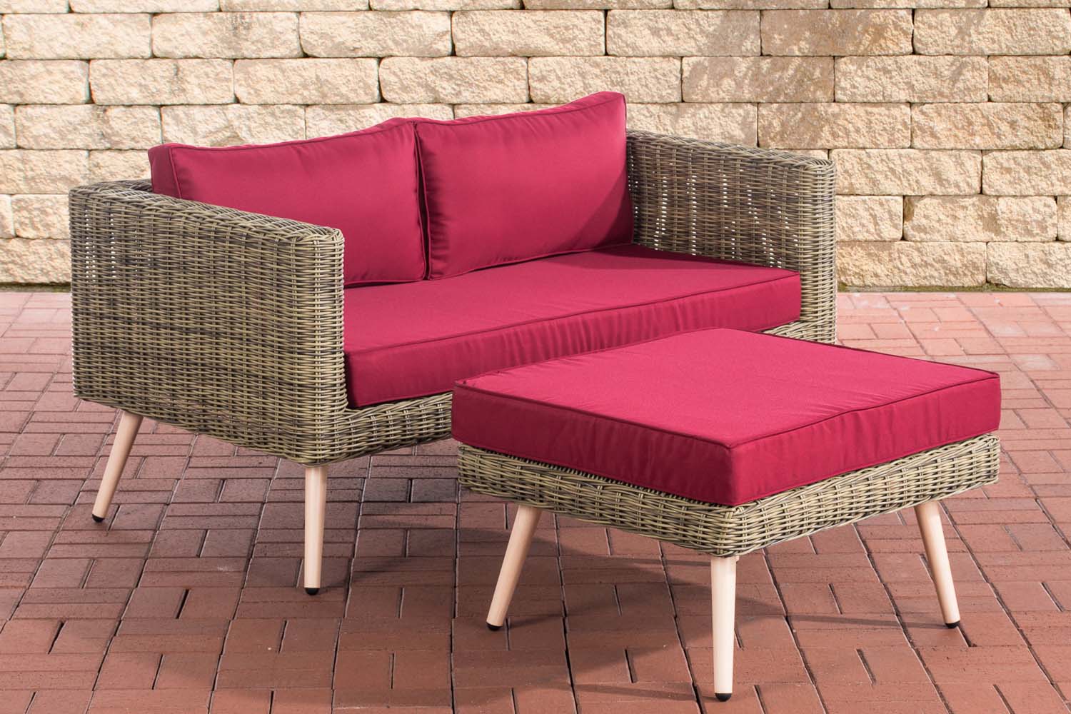 2er Sofa Molde mit Fußhocker Rundrattan natura 45 cm (Hellbraun)