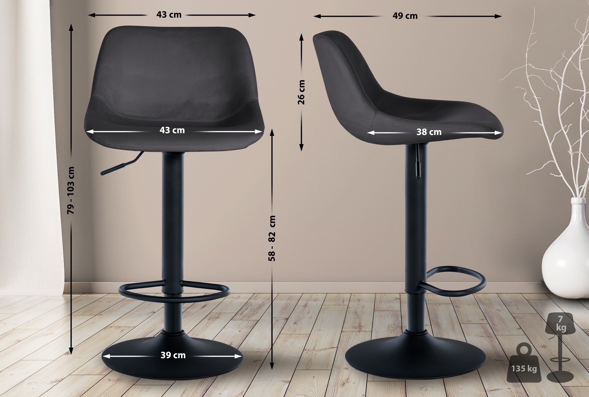 2er Set Barhocker Loft Samt
