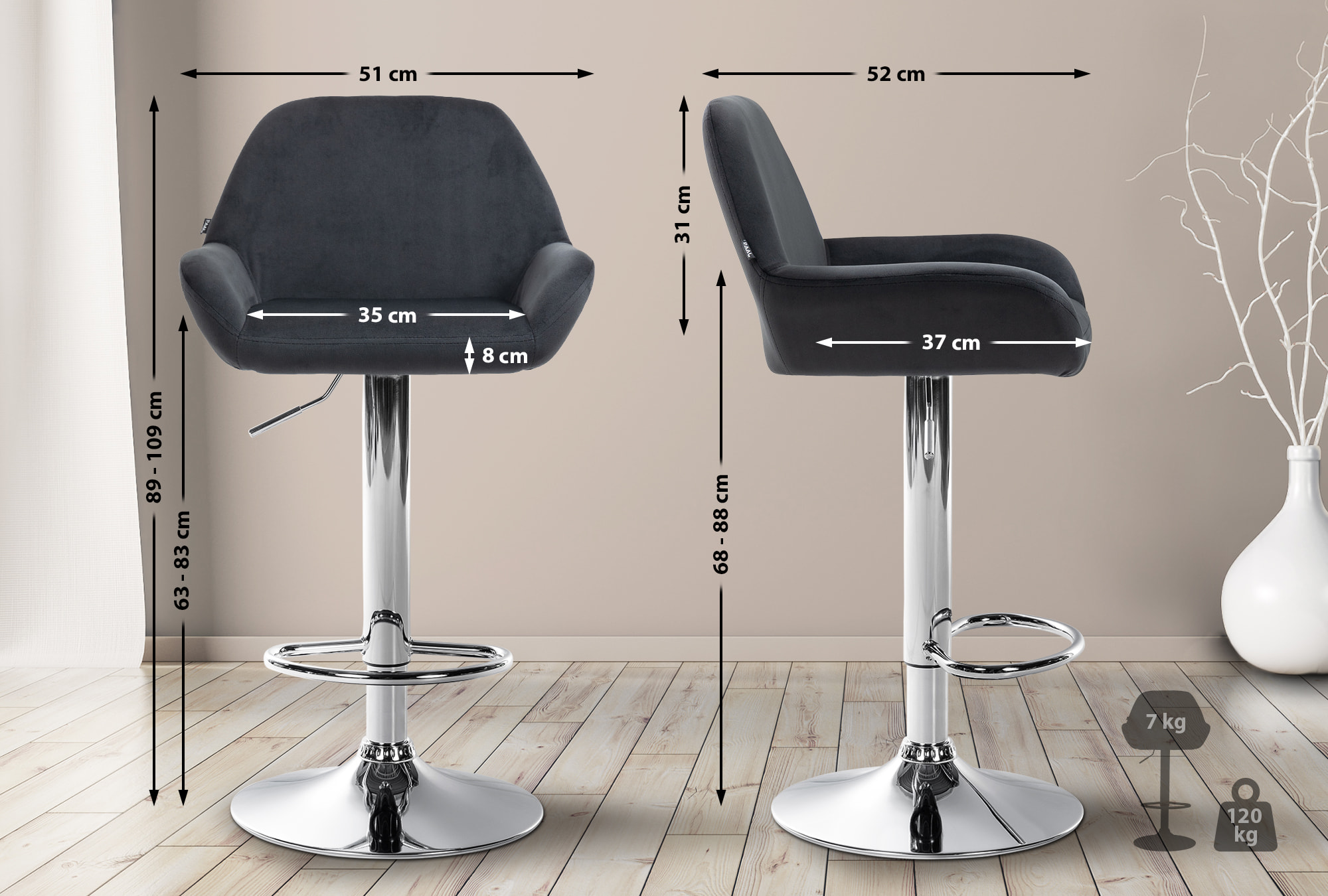 Barhocker Braga Samt chrom