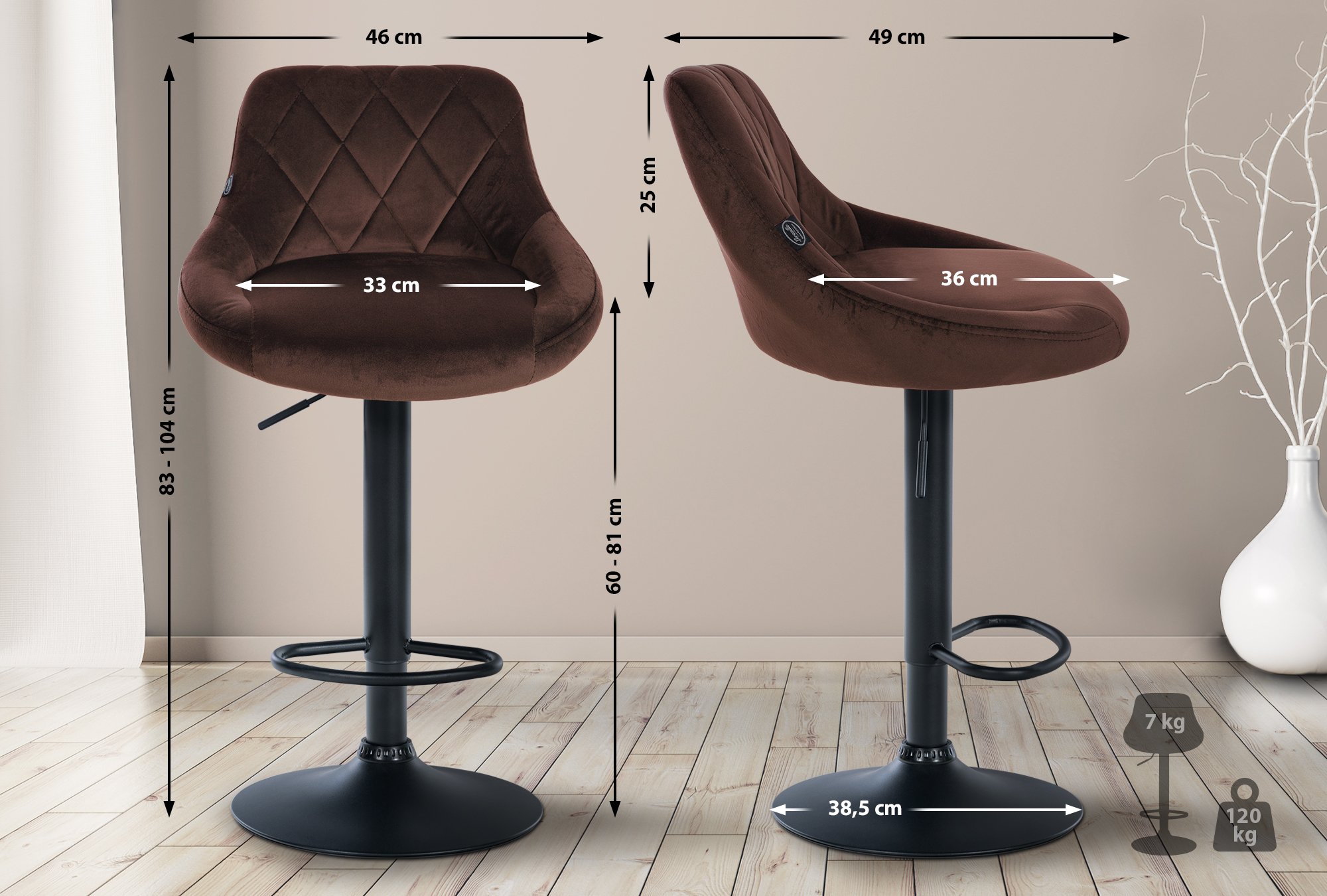 Barhocker Lazio Samt schwarz