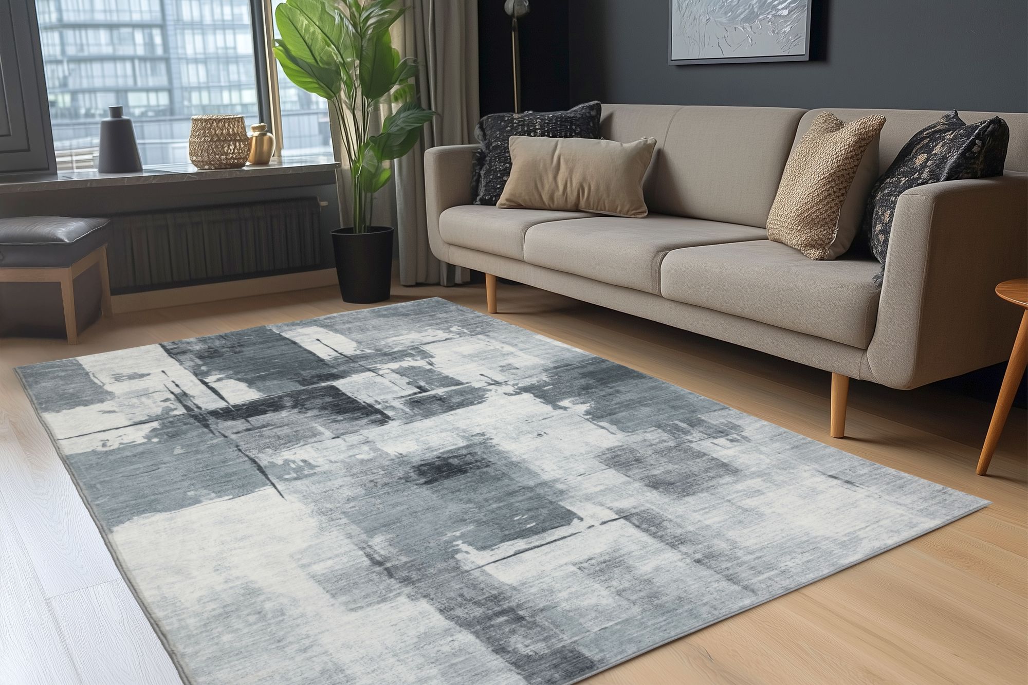 Abstrakter Design-Teppich Grau