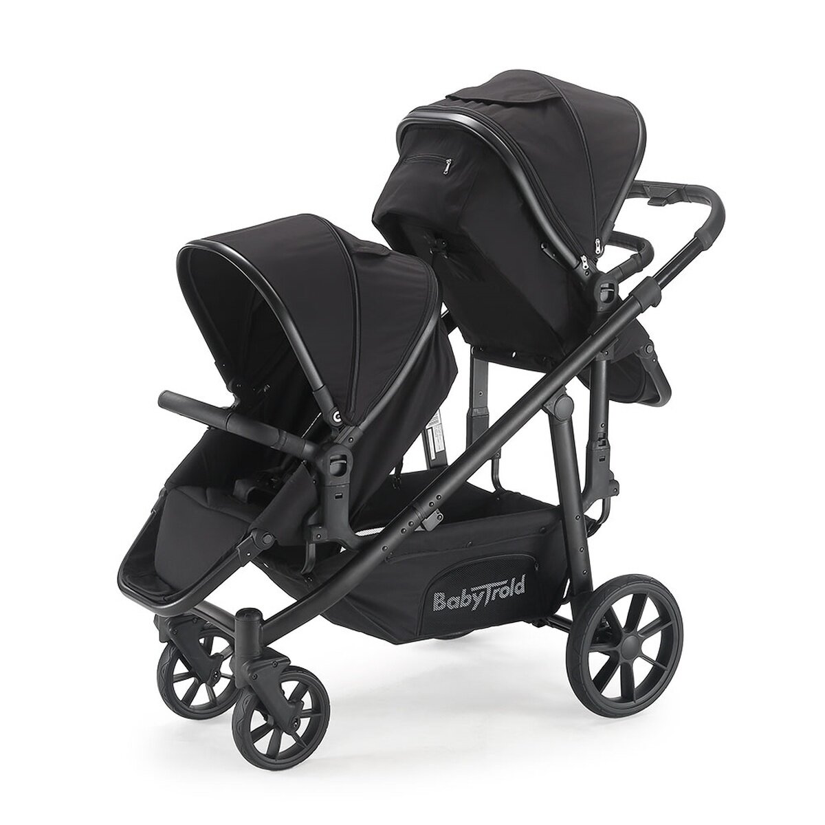 BabyTrold Nuuk Black Geschwisterwagen für zwei Kinder, flexibel, kompakt, Premium-Design