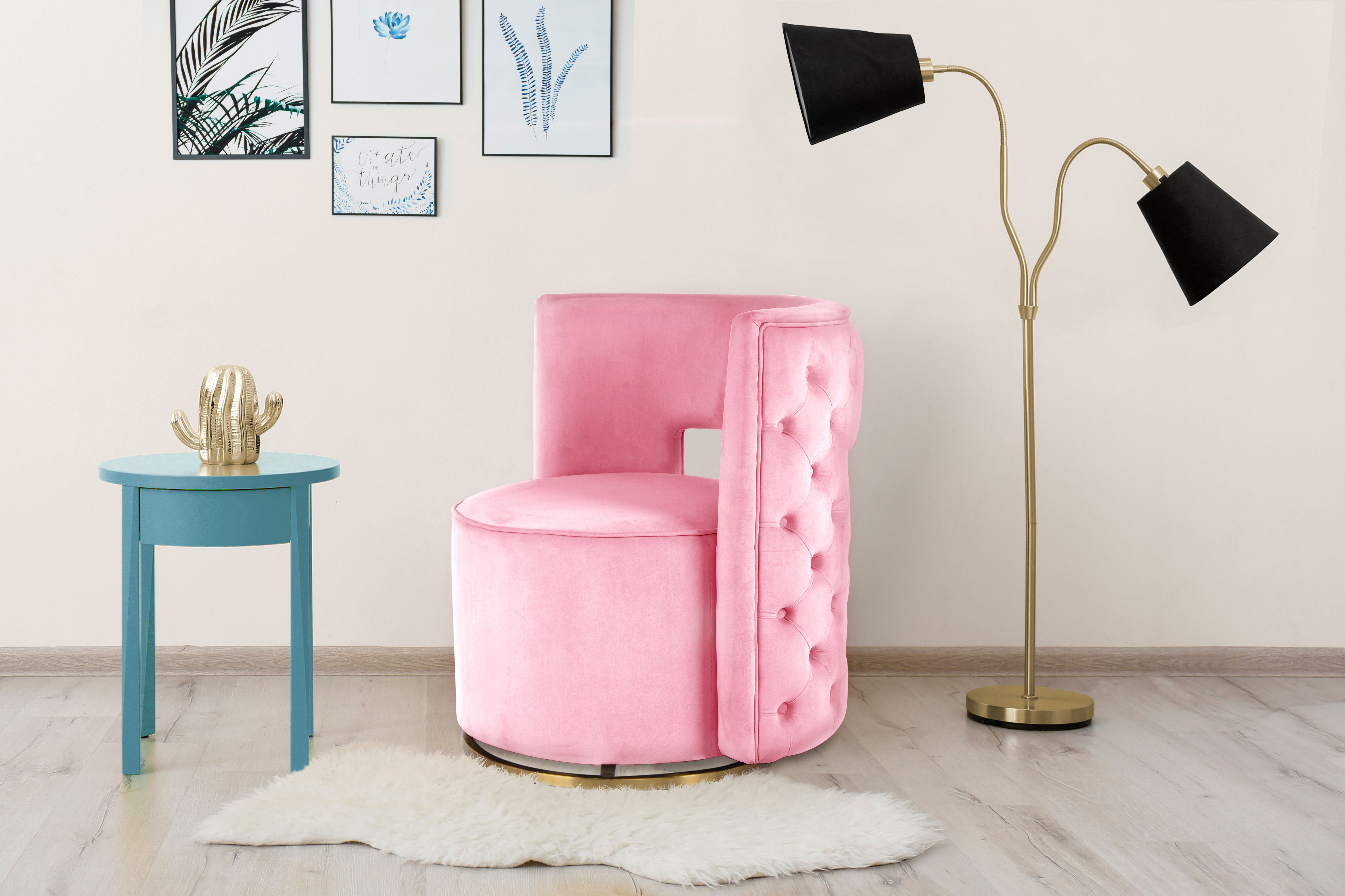 Drehsessel mit Glamourdesign Rosa / Gold
