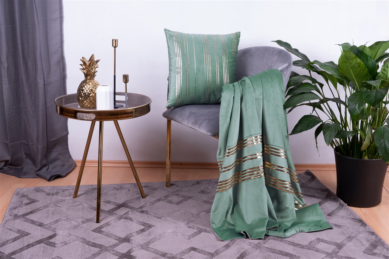 Kissen-Decken-Set Dekokissen & Decke Prisma 525 2er-Set Mint / Gold