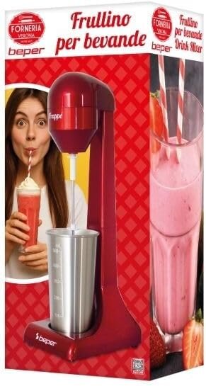 BEPER BP.690 Elektrischer Milchshaker 100W – Drink Mixer mit 500ml Edelstahlbecher – Shaker für Milchshakes, Cocktails & Frappés – Rot