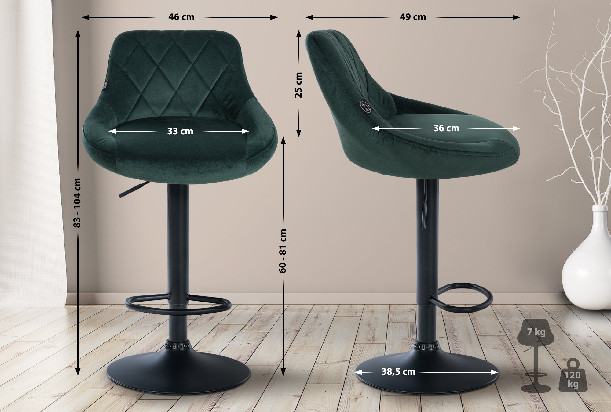 2er Set Barhocker Lazio Samt schwarz