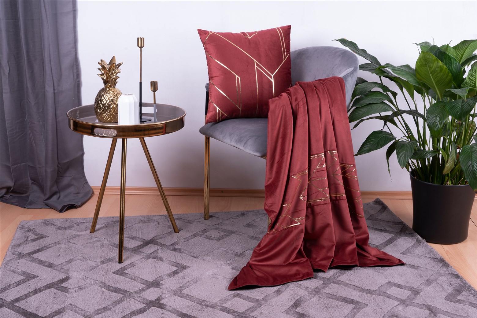 Kissen-Decken-Set Dekokissen & Decke Prisma 125 2er-Set Rot / Gold