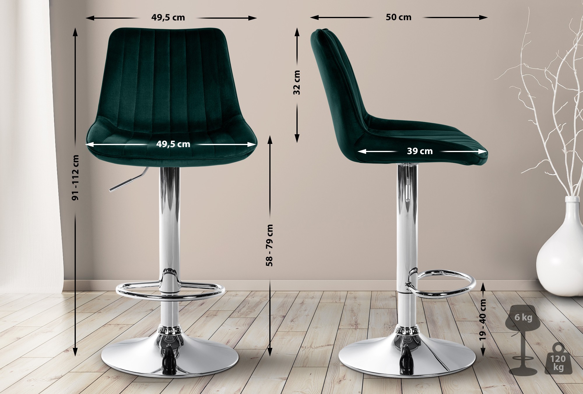 Barhocker Toni Samt chrom