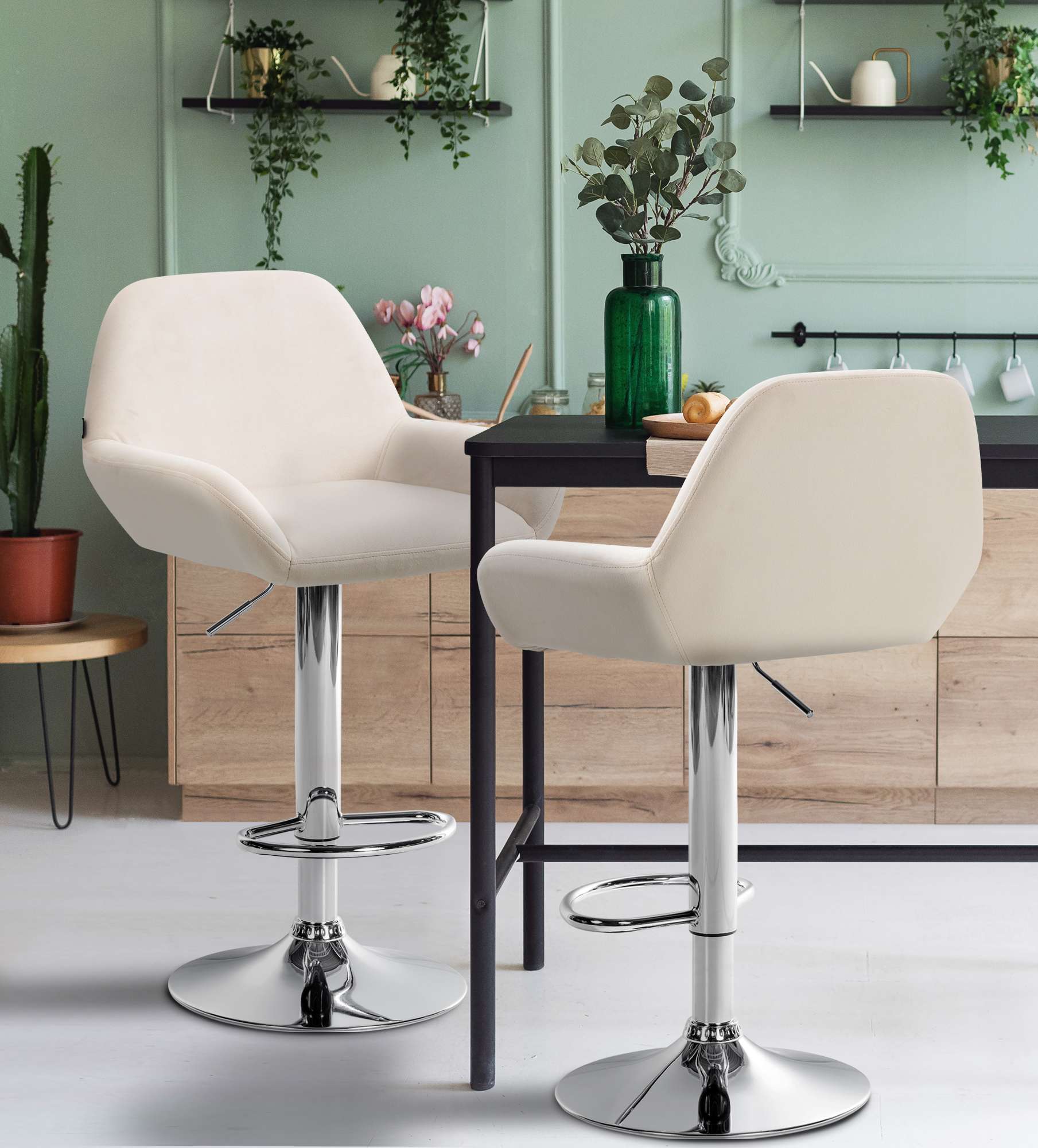 2er Set Barhocker Braga Samt chrom