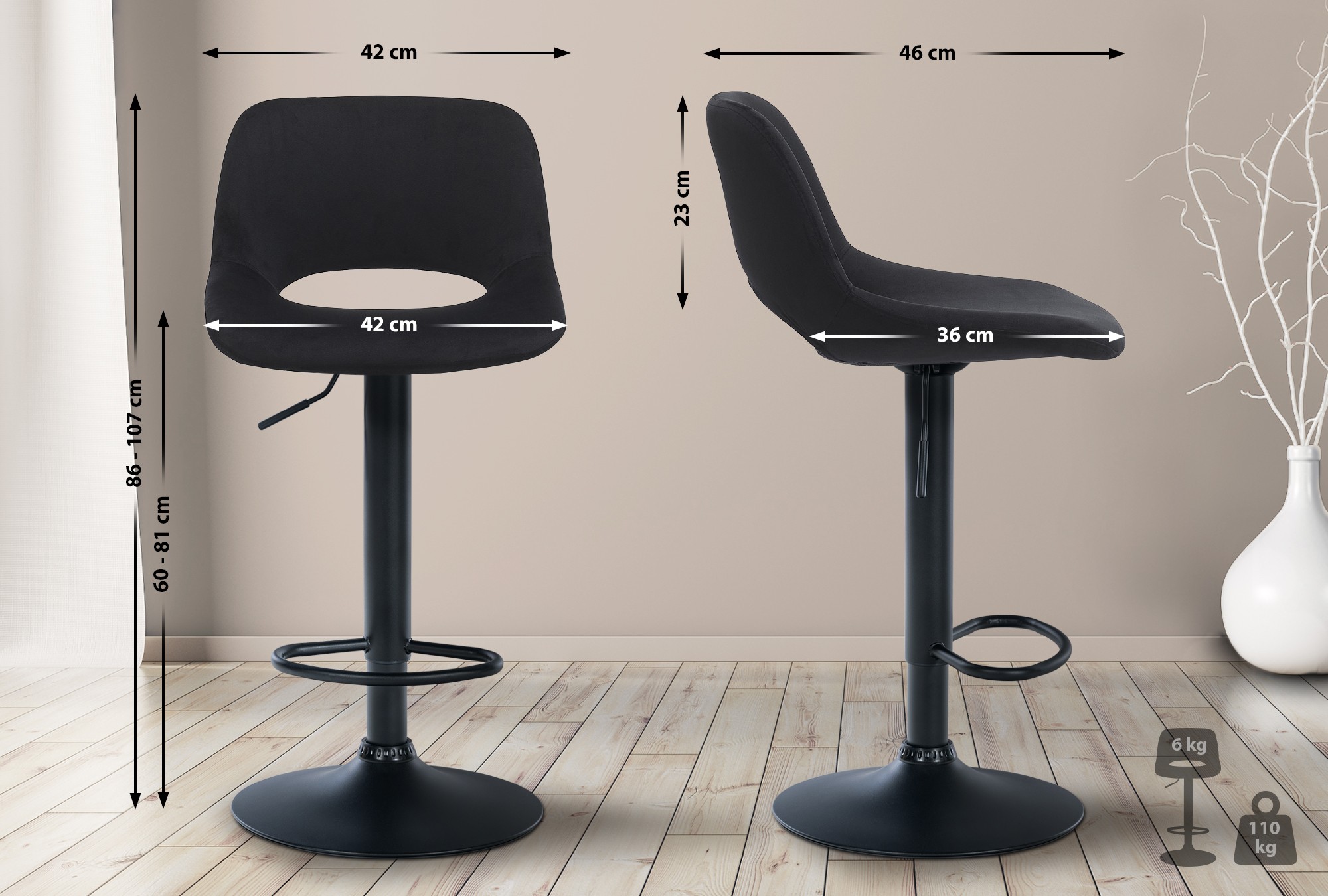 Barhocker Camden Samt schwarz