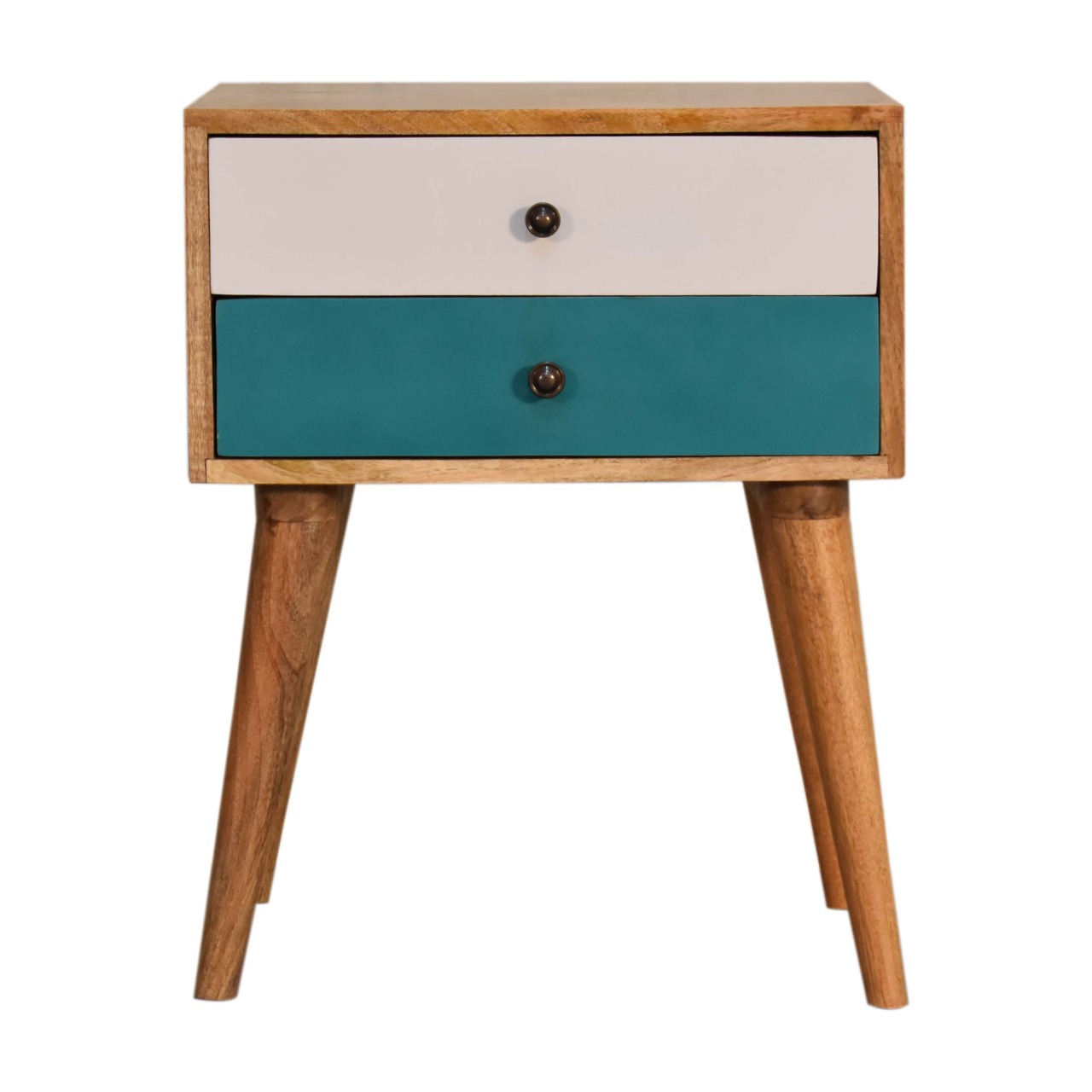 Moderner Nachttisch aus Massivholz in der Farbe Teal