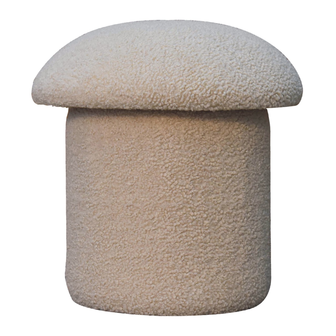 Fußhocker in Cremefarbenem Bouclé mit Pilzmotiv