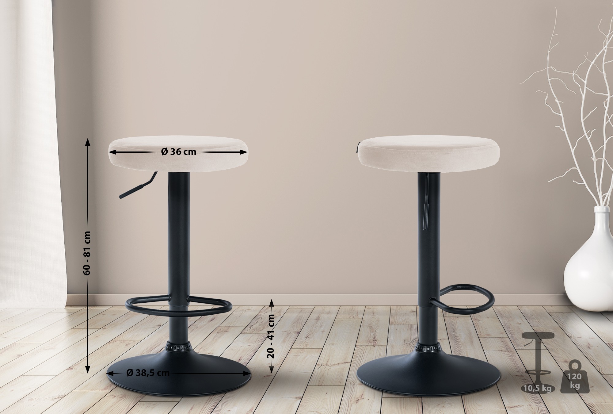 2er Set Barhocker Ponte Samt schwarz