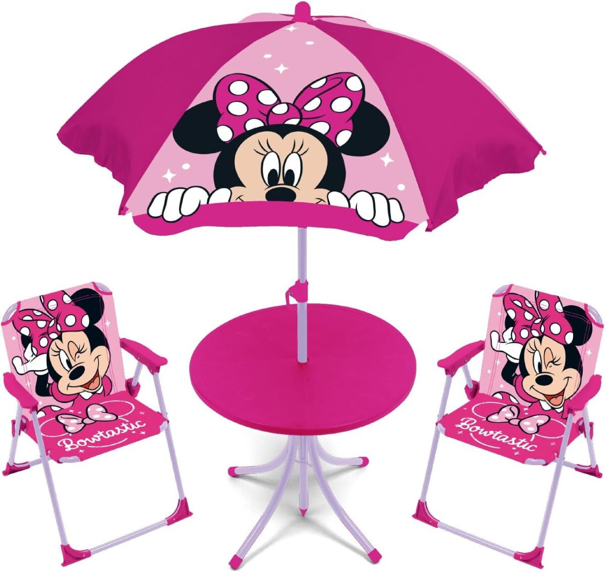 ARDITEX Kinder-Tischset Minnie mit 2 Stühlen & Sonnenschirm – Ideal für Kinderzimmer, Terrasse & Garten