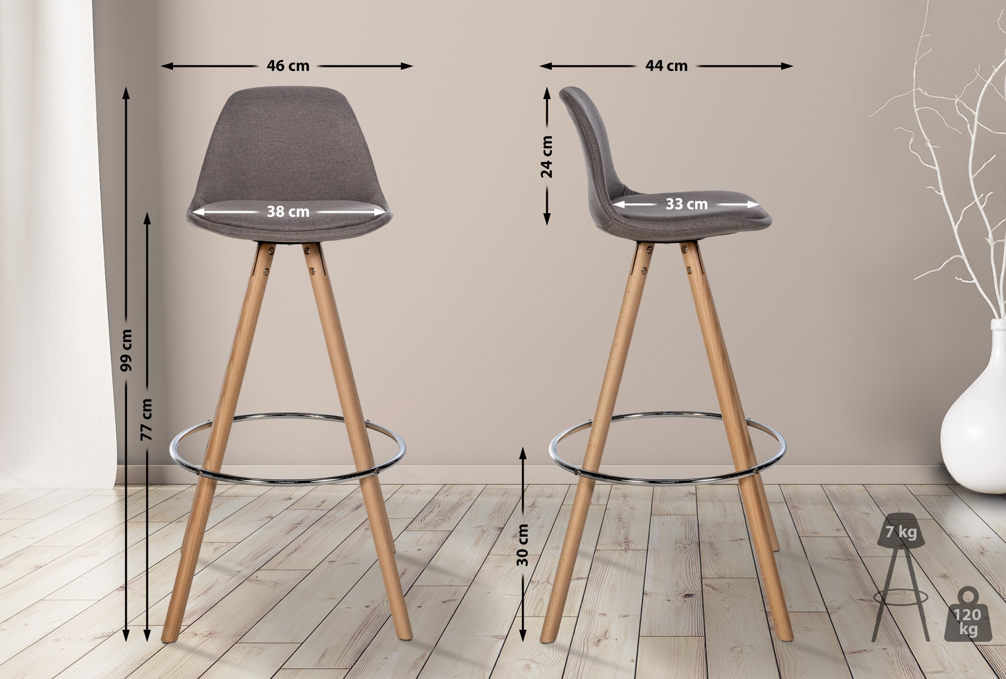 Barhocker Corbin Stoff Rund natura