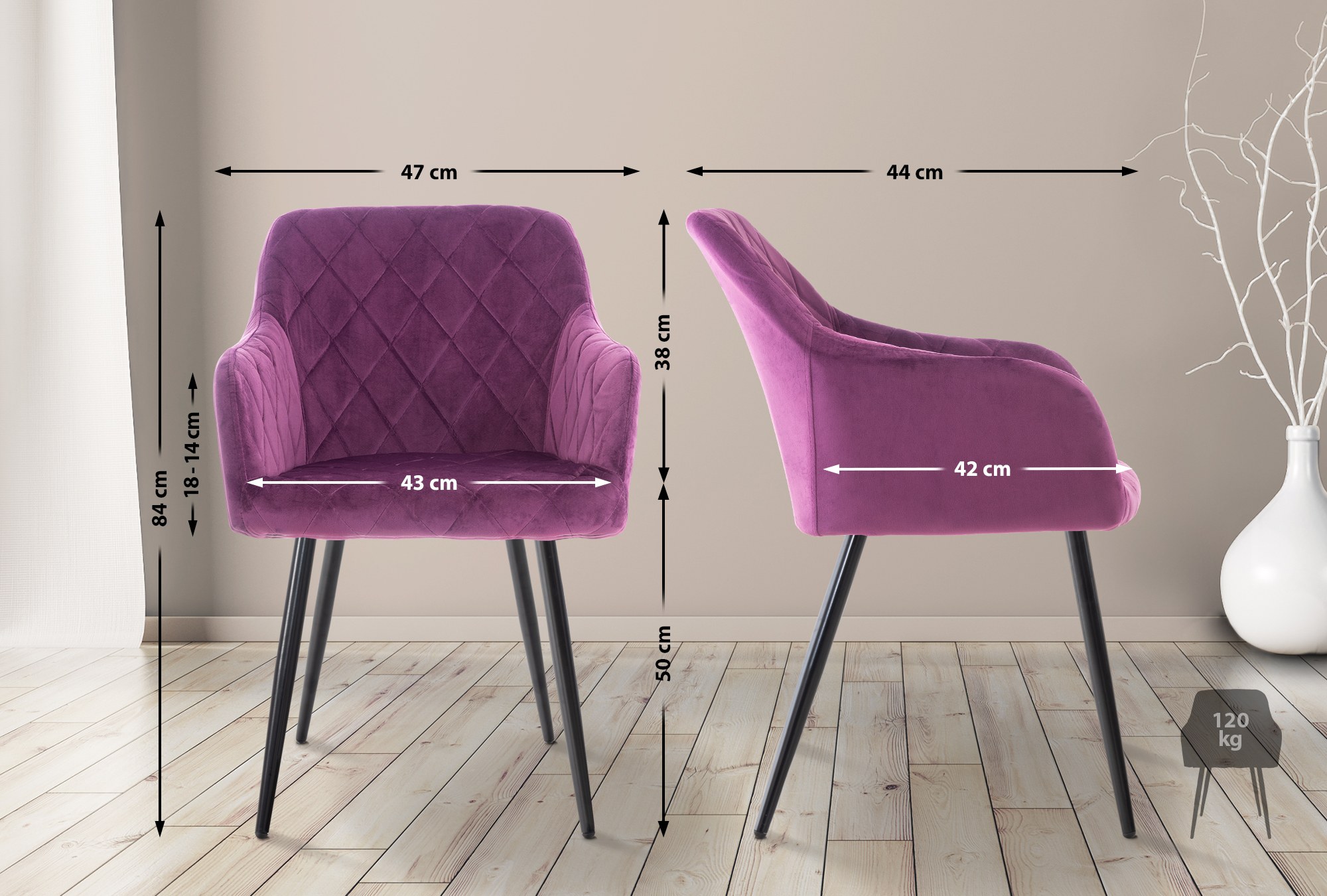 2er Set Esszimmerstuhl Shila Samt