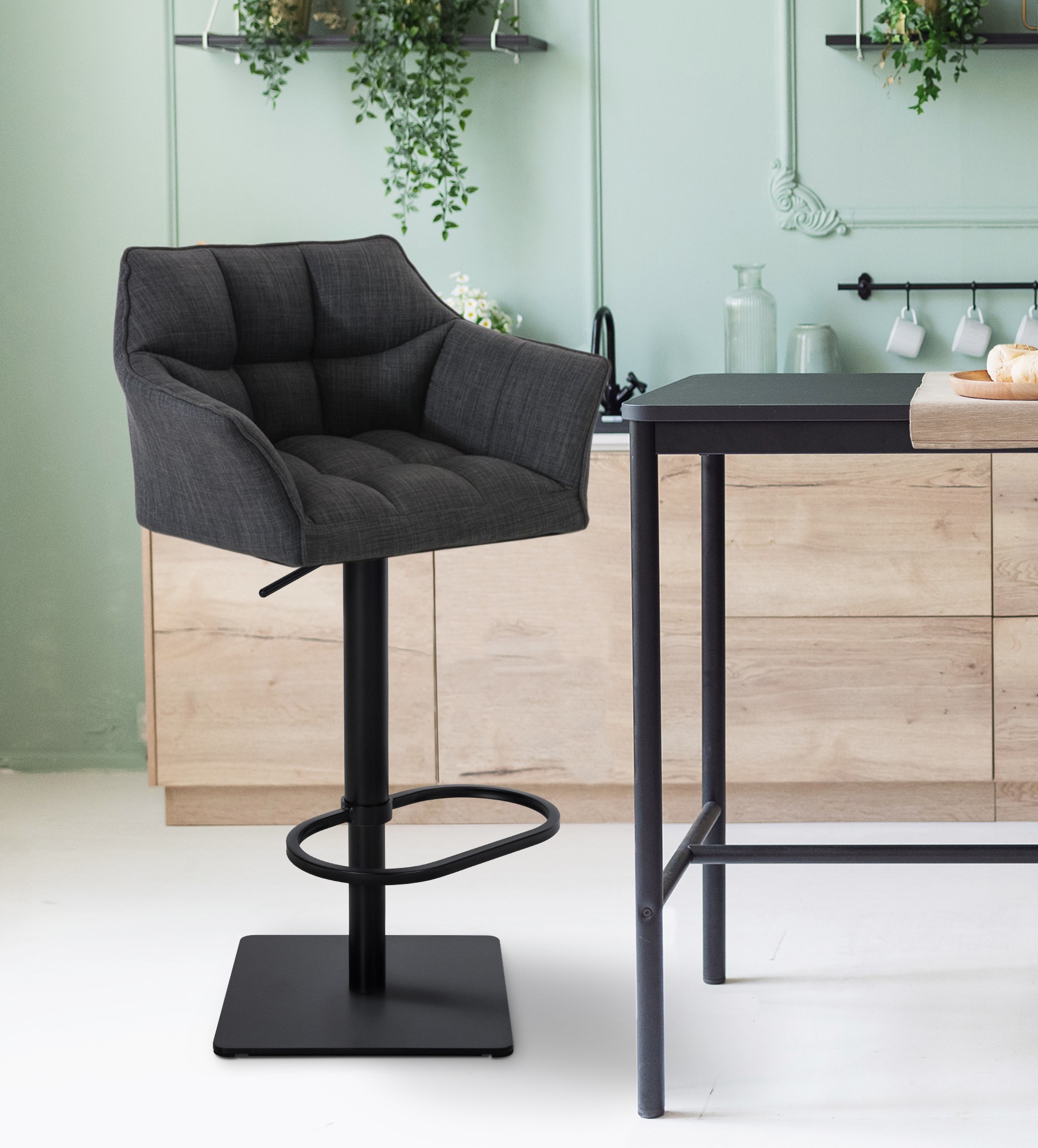 2er Set Barhocker Damaso Stoff schwarz