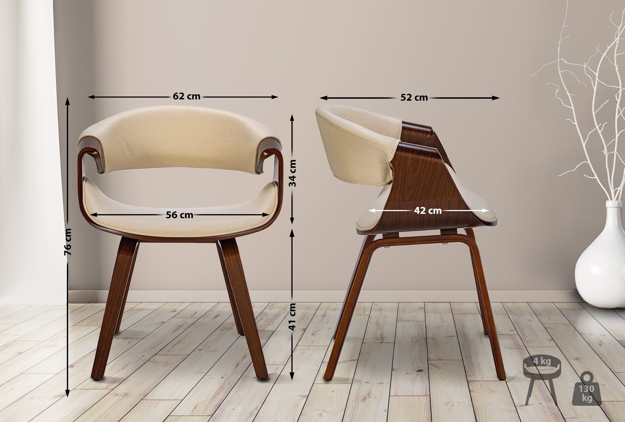 2er Set Esszimmerstuhl Foley Stoff