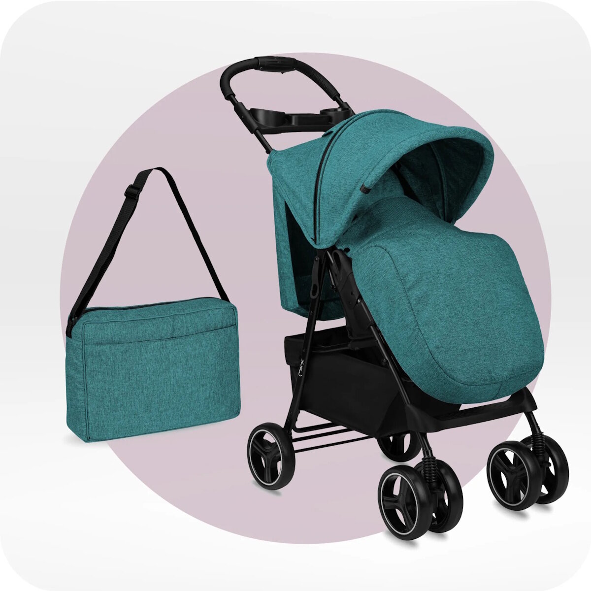 MoMi ISLA – Ultraleichter Baby Kompaktbuggy ab Geburt, verstellbar mit Sonnenverdeck, inkl. Organizer, Fußsack & Tasche, ideal für Reisen – Grün