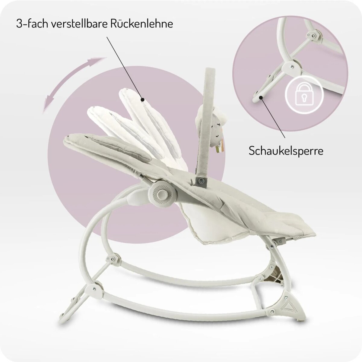 MoMi LAPIS – Elektrische Babywippe mit Musikmodul (8 Melodien), 3 Vibrationsstufen, verstellbare Rückenlehne & arretierbar – in verschiedenen Graufarben